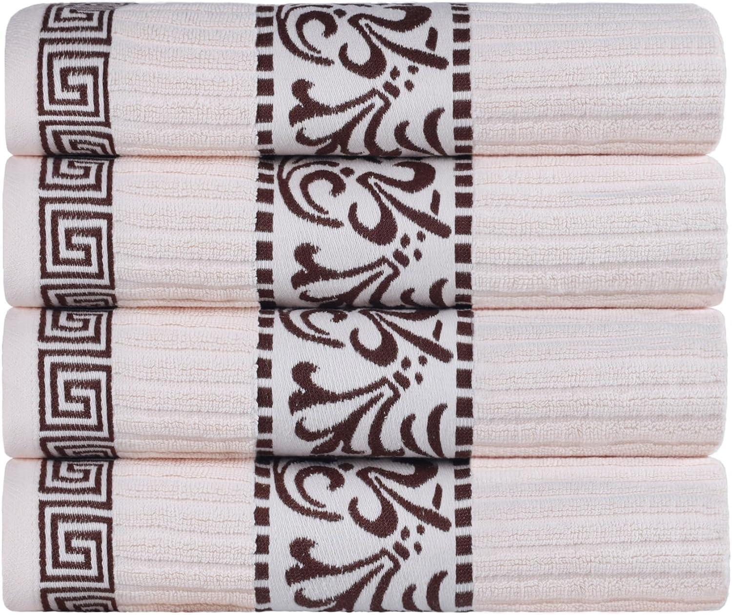 imageSuperior 6Piece Cotton Towel Set Decorative Greek Pattern Home Essentials Absorbent Towels Bathroom Decor Spa Resort Includes 2 Hand 2 Face and 2 Bath Towels Athens Collection GreyIvorychocolate