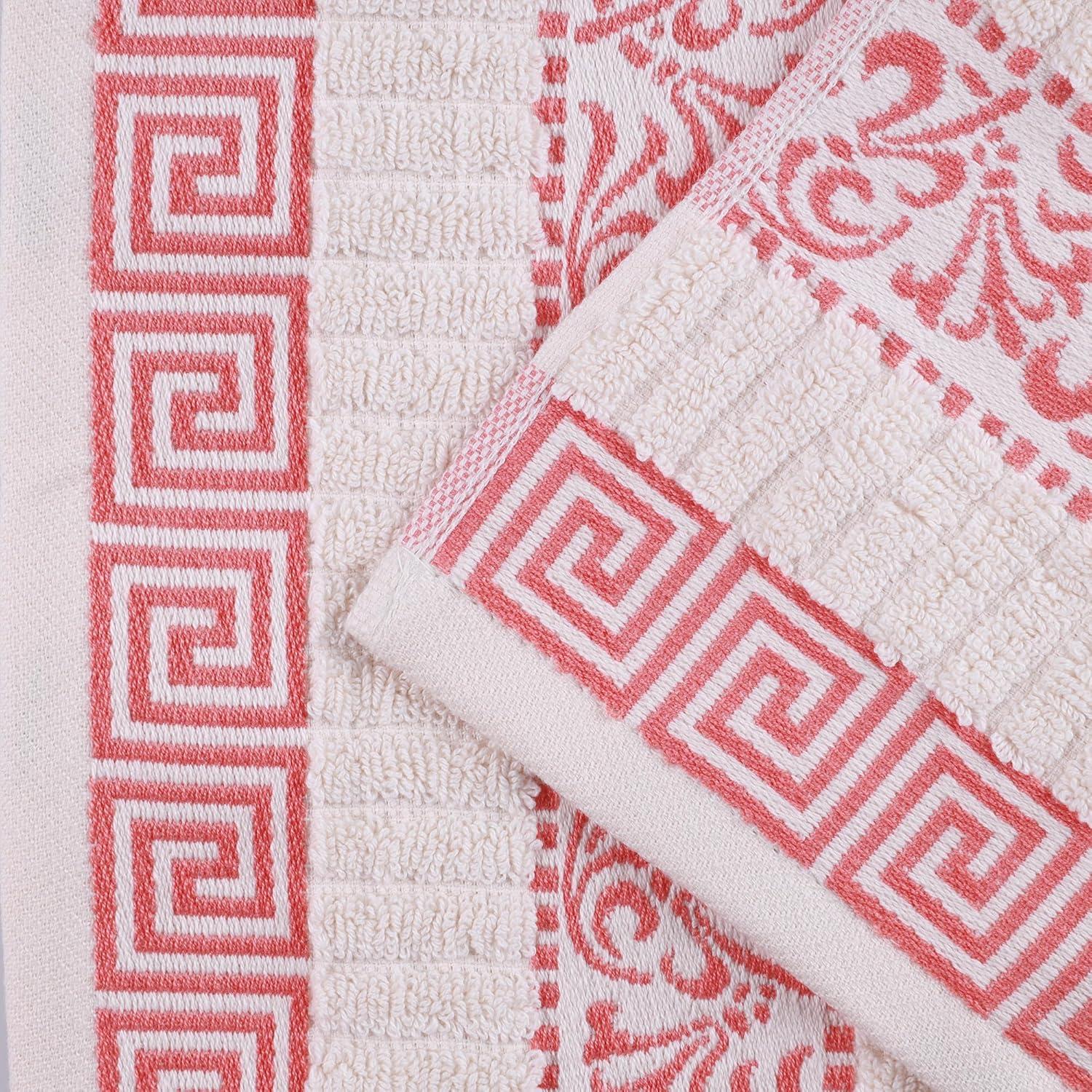 imageSuperior 6Piece Cotton Towel Set Decorative Greek Pattern Home Essentials Absorbent Towels Bathroom Decor Spa Resort Includes 2 Hand 2 Face and 2 Bath Towels Athens Collection GreyIvorycoral