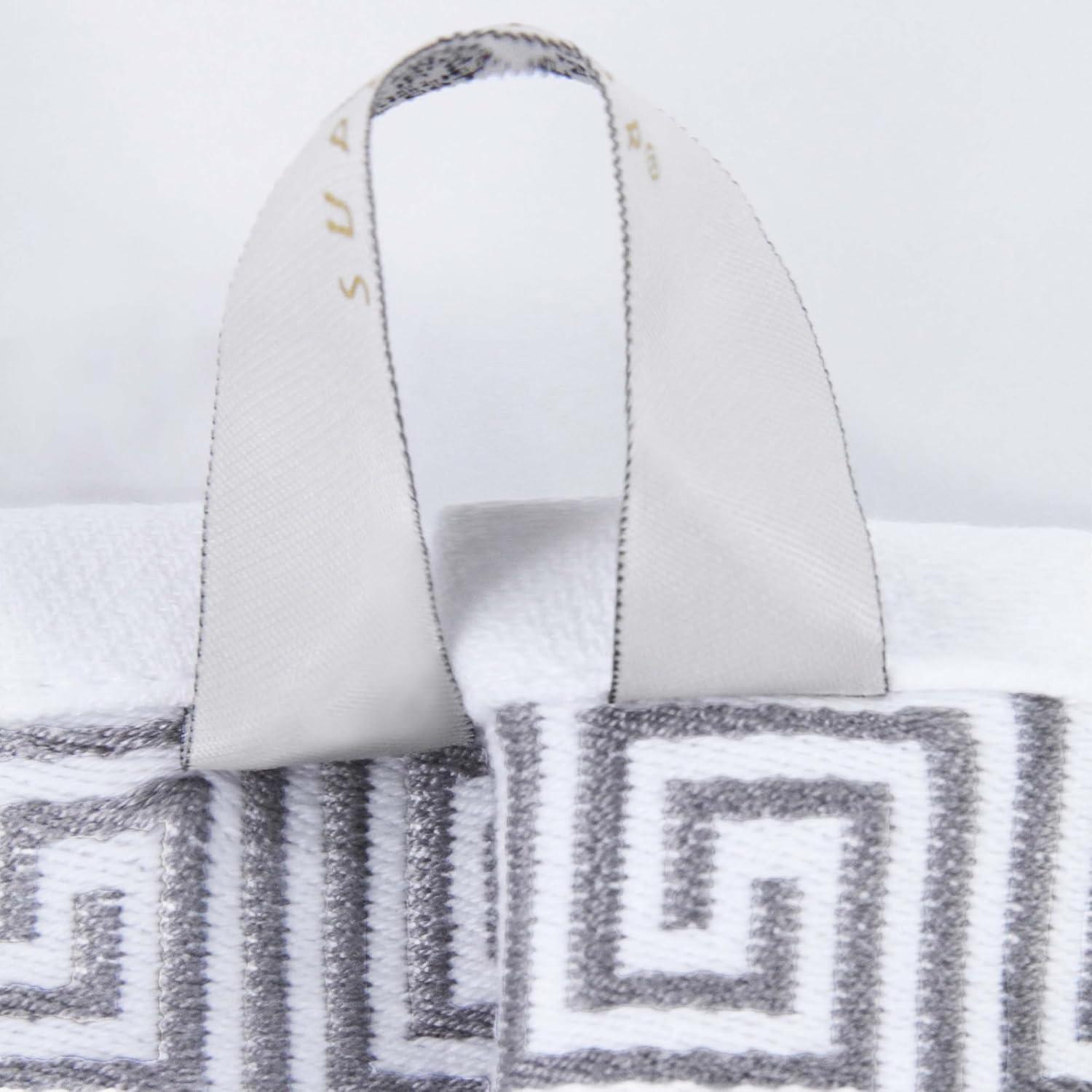 imageSuperior 6Piece Cotton Towel Set Decorative Greek Pattern Home Essentials Absorbent Towels Bathroom Decor Spa Resort Includes 2 Hand 2 Face and 2 Bath Towels Athens Collection GreyChrome
