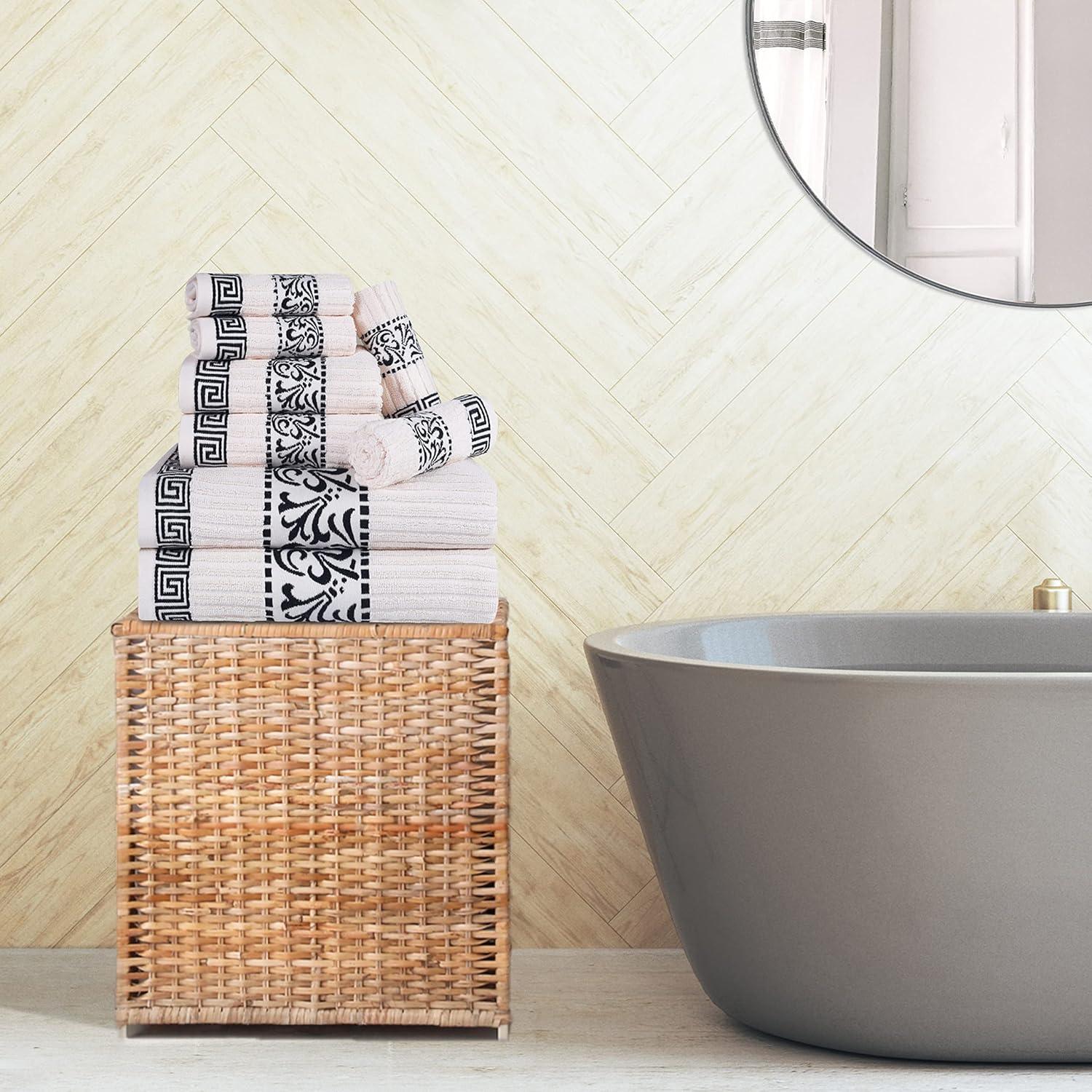 imageSuperior 6Piece Cotton Towel Set Decorative Greek Pattern Home Essentials Absorbent Towels Bathroom Decor Spa Resort Includes 2 Hand 2 Face and 2 Bath Towels Athens Collection GreyIvoryblack