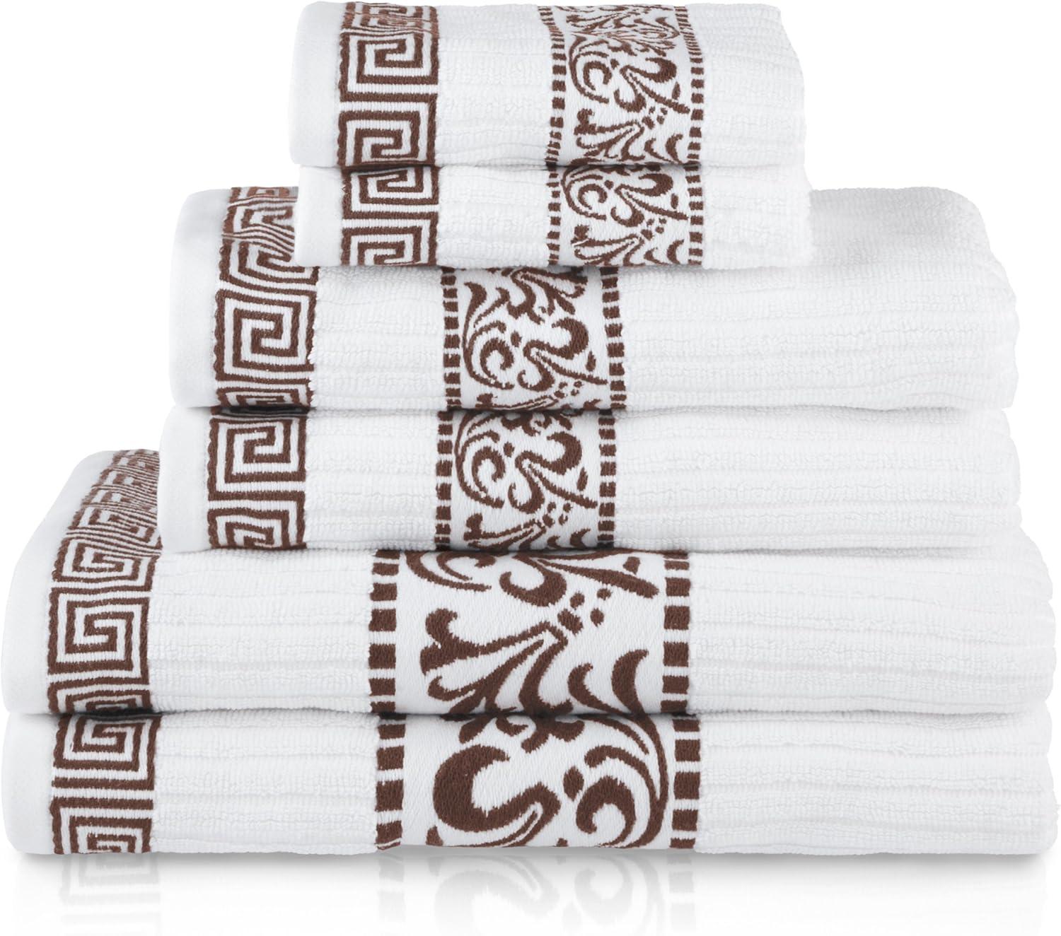 imageSuperior 6Piece Cotton Towel Set Decorative Greek Pattern Home Essentials Absorbent Towels Bathroom Decor Spa Resort Includes 2 Hand 2 Face and 2 Bath Towels Athens Collection GreyChocolate