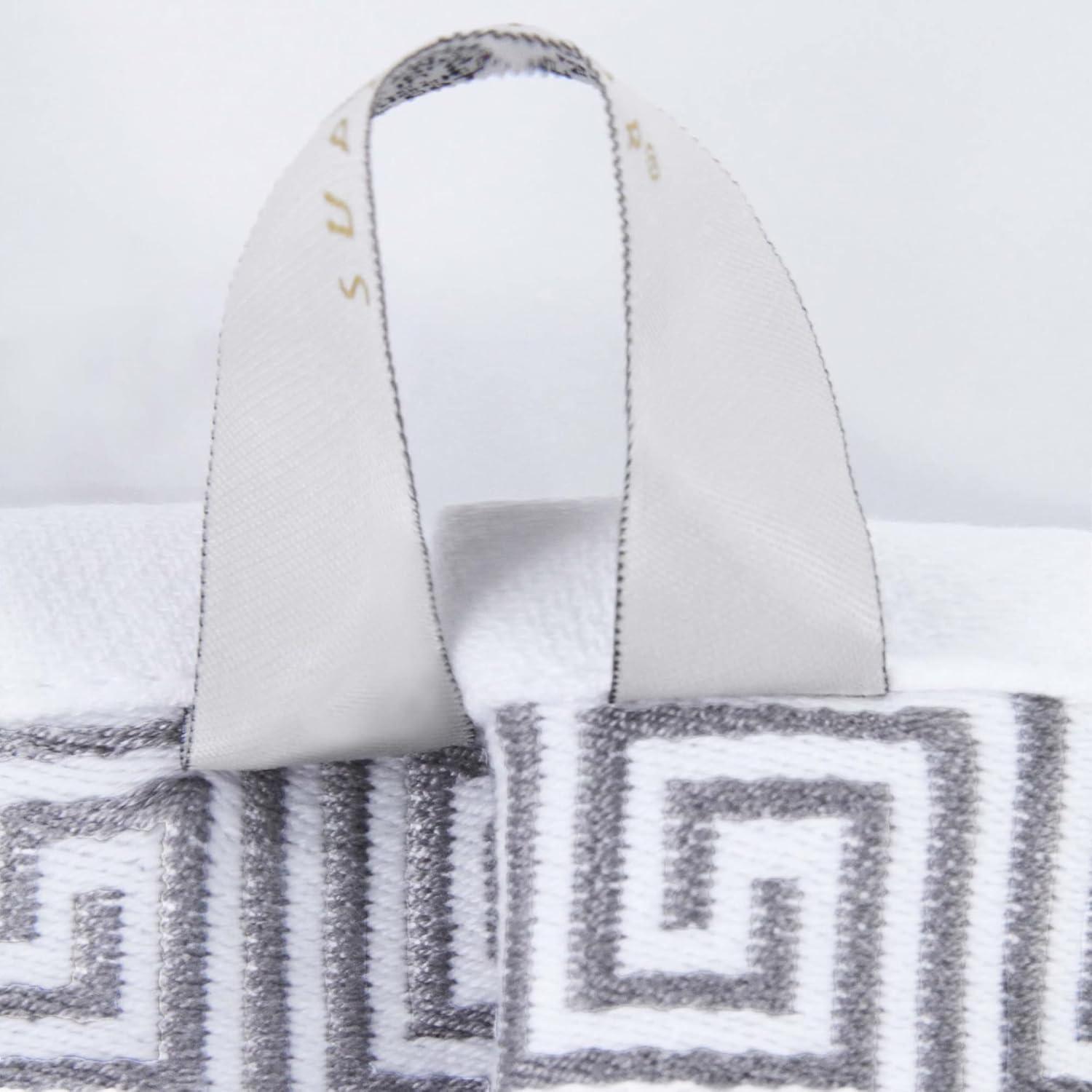 imageSuperior 6Piece Cotton Towel Set Decorative Greek Pattern Home Essentials Absorbent Towels Bathroom Decor Spa Resort Includes 2 Hand 2 Face and 2 Bath Towels Athens Collection GreyChrome