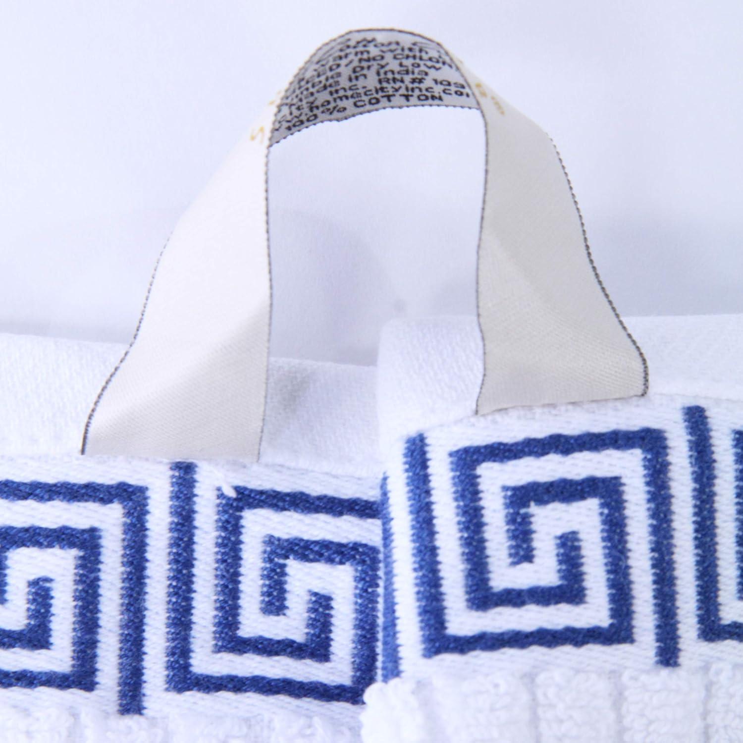 imageSuperior 6Piece Cotton Towel Set Decorative Greek Pattern Home Essentials Absorbent Towels Bathroom Decor Spa Resort Includes 2 Hand 2 Face and 2 Bath Towels Athens Collection GreyNavy Blue