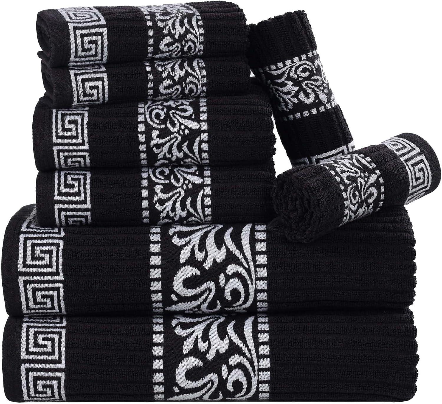 imageSuperior 6Piece Cotton Towel Set Decorative Greek Pattern Home Essentials Absorbent Towels Bathroom Decor Spa Resort Includes 2 Hand 2 Face and 2 Bath Towels Athens Collection GreyBlackwhite