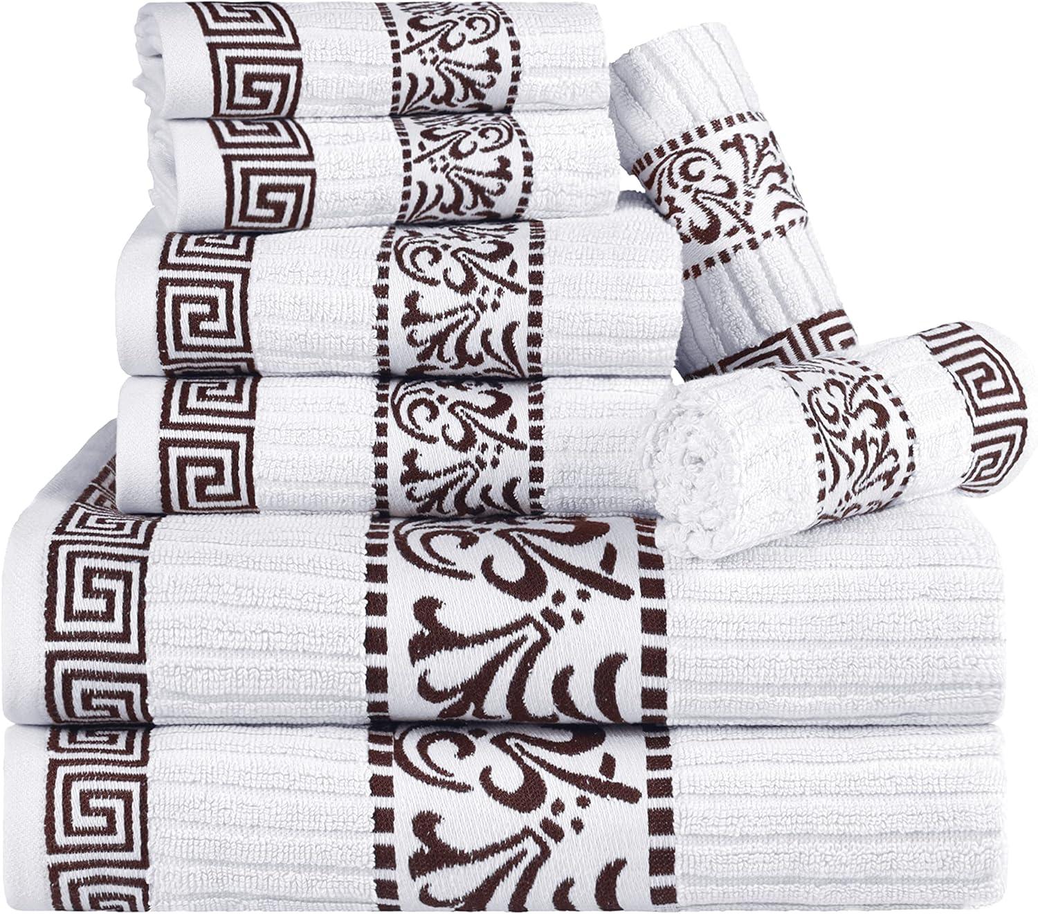 imageSuperior 6Piece Cotton Towel Set Decorative Greek Pattern Home Essentials Absorbent Towels Bathroom Decor Spa Resort Includes 2 Hand 2 Face and 2 Bath Towels Athens Collection GreyChocolate