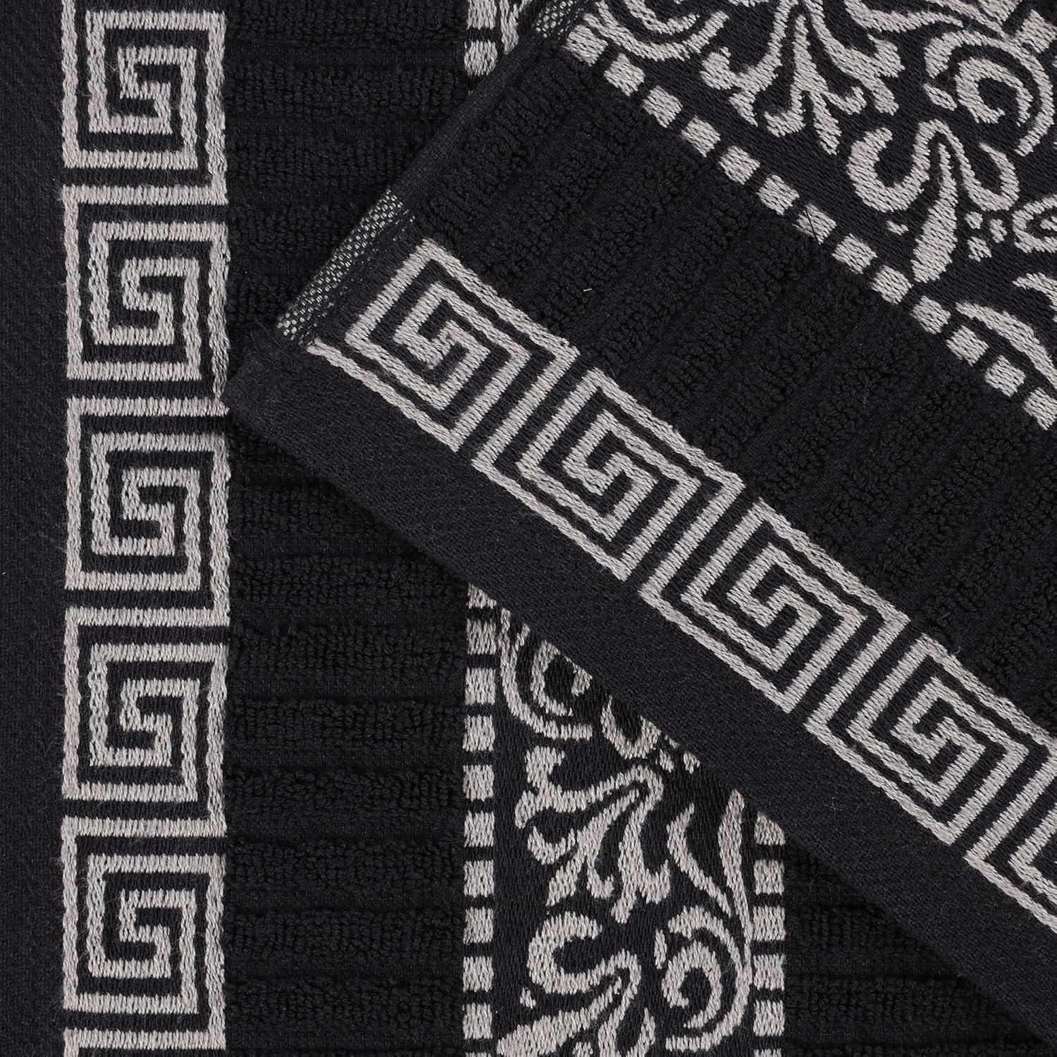 imageSuperior 6Piece Cotton Towel Set Decorative Greek Pattern Home Essentials Absorbent Towels Bathroom Decor Spa Resort Includes 2 Hand 2 Face and 2 Bath Towels Athens Collection GreyBlackchrome