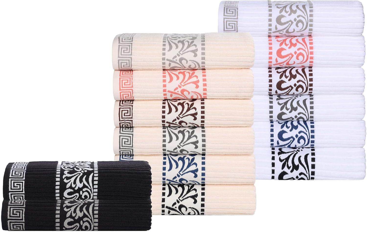 imageSuperior 6Piece Cotton Towel Set Decorative Greek Pattern Home Essentials Absorbent Towels Bathroom Decor Spa Resort Includes 2 Hand 2 Face and 2 Bath Towels Athens Collection GreyBlackwhite