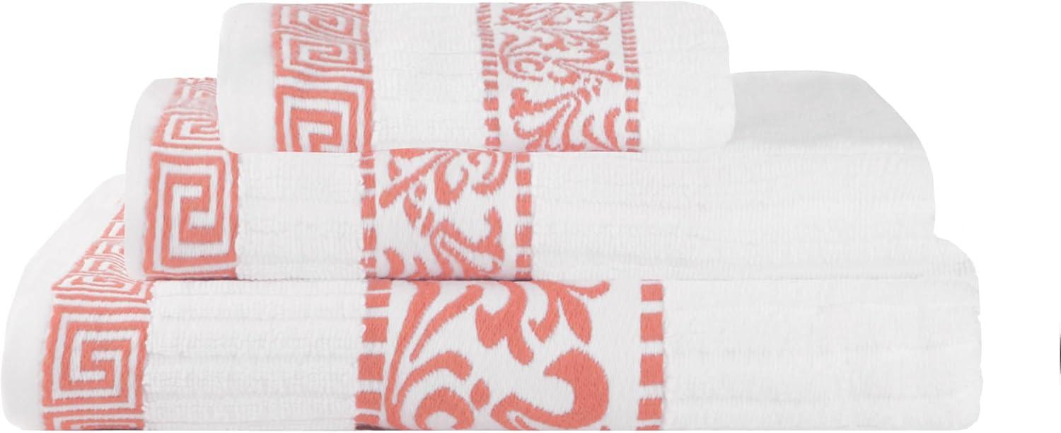 imageSuperior 6Piece Cotton Towel Set Decorative Greek Pattern Home Essentials Absorbent Towels Bathroom Decor Spa Resort Includes 2 Hand 2 Face and 2 Bath Towels Athens Collection GreyCoral