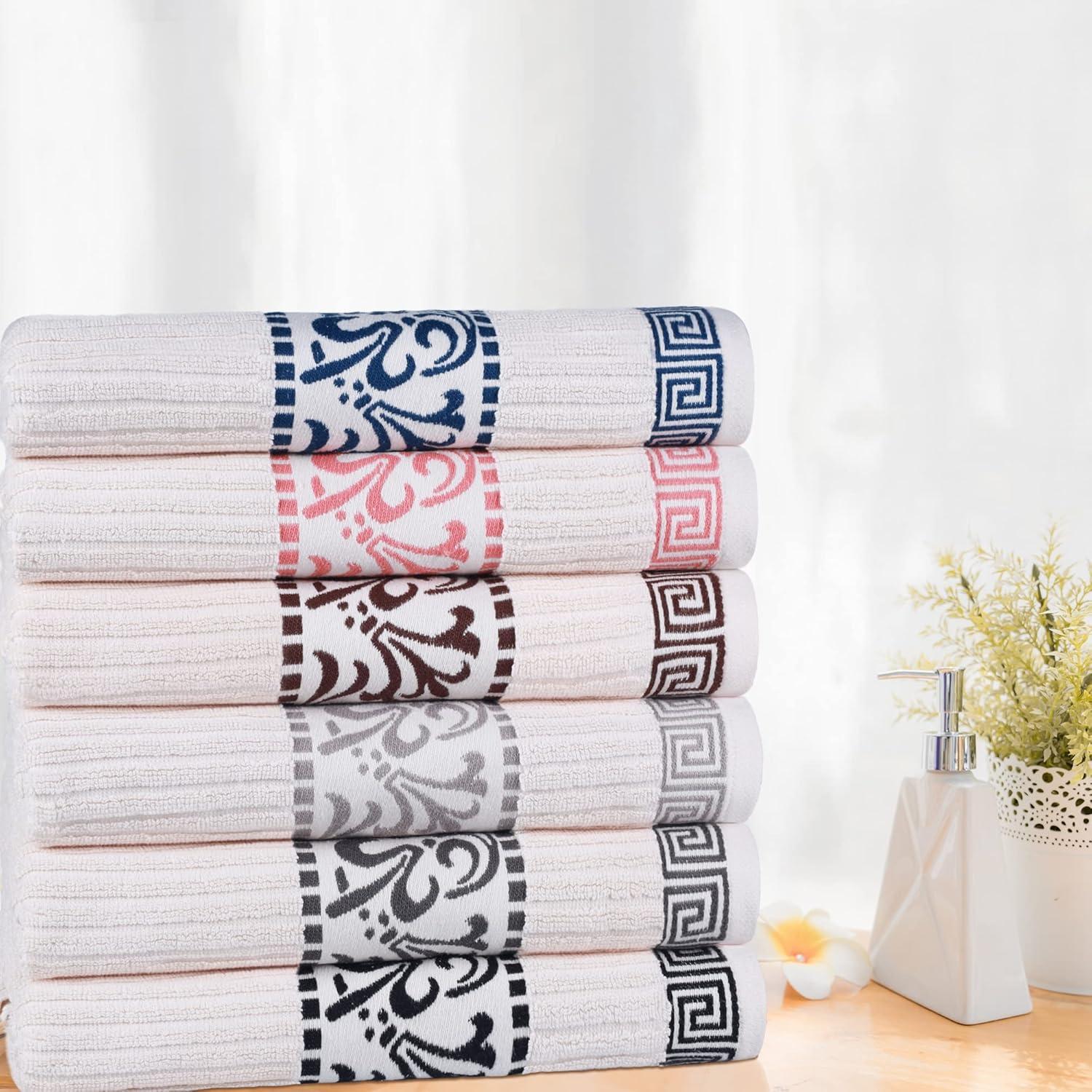 imageSuperior 6Piece Cotton Towel Set Decorative Greek Pattern Home Essentials Absorbent Towels Bathroom Decor Spa Resort Includes 2 Hand 2 Face and 2 Bath Towels Athens Collection GreyIvorycoral