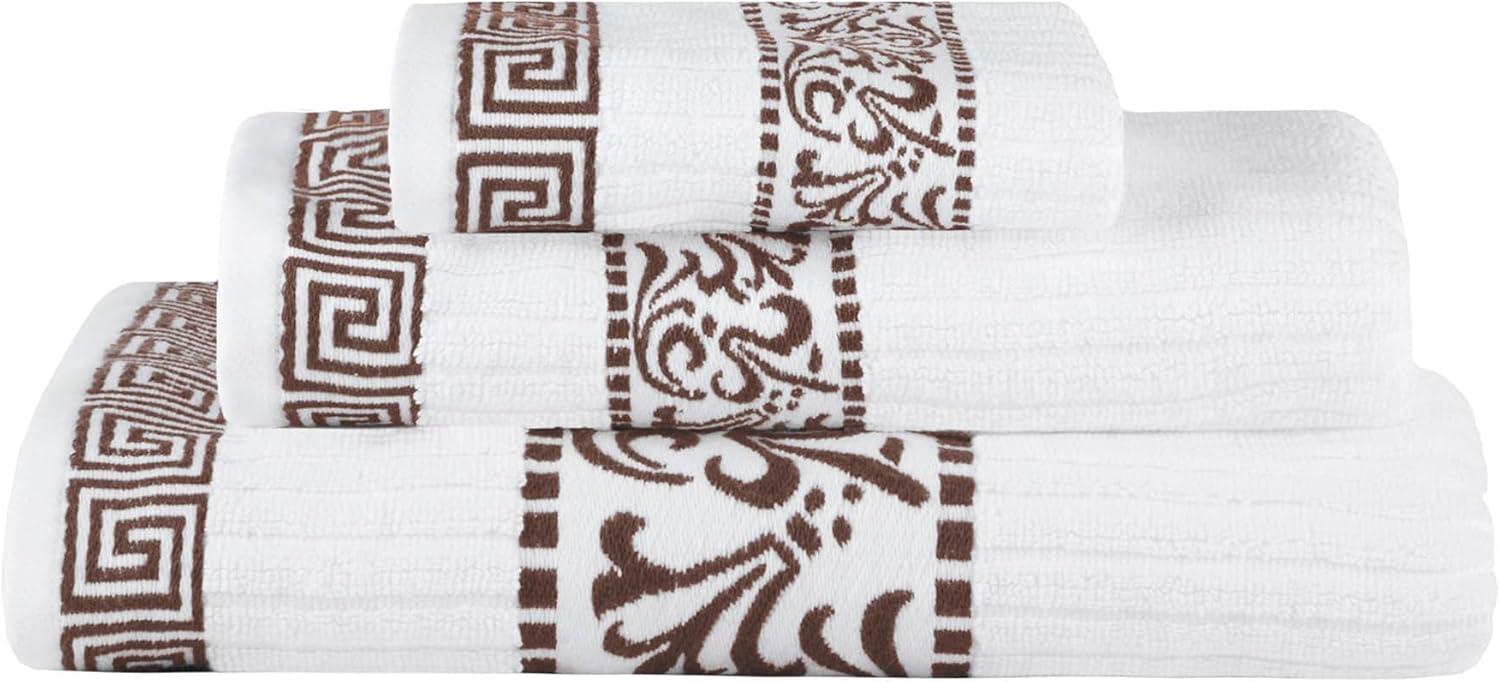 imageSuperior 6Piece Cotton Towel Set Decorative Greek Pattern Home Essentials Absorbent Towels Bathroom Decor Spa Resort Includes 2 Hand 2 Face and 2 Bath Towels Athens Collection GreyChocolate