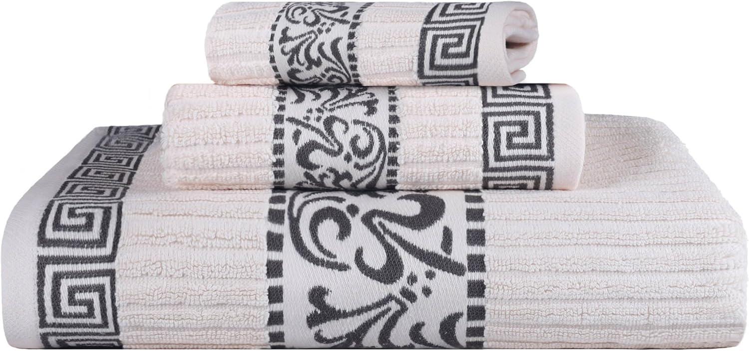 imageSuperior 6Piece Cotton Towel Set Decorative Greek Pattern Home Essentials Absorbent Towels Bathroom Decor Spa Resort Includes 2 Hand 2 Face and 2 Bath Towels Athens Collection GreyIvorygrey