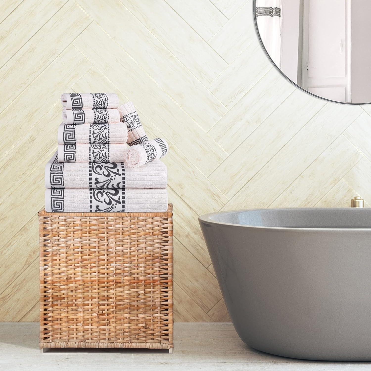 imageSuperior 6Piece Cotton Towel Set Decorative Greek Pattern Home Essentials Absorbent Towels Bathroom Decor Spa Resort Includes 2 Hand 2 Face and 2 Bath Towels Athens Collection GreyIvorygrey