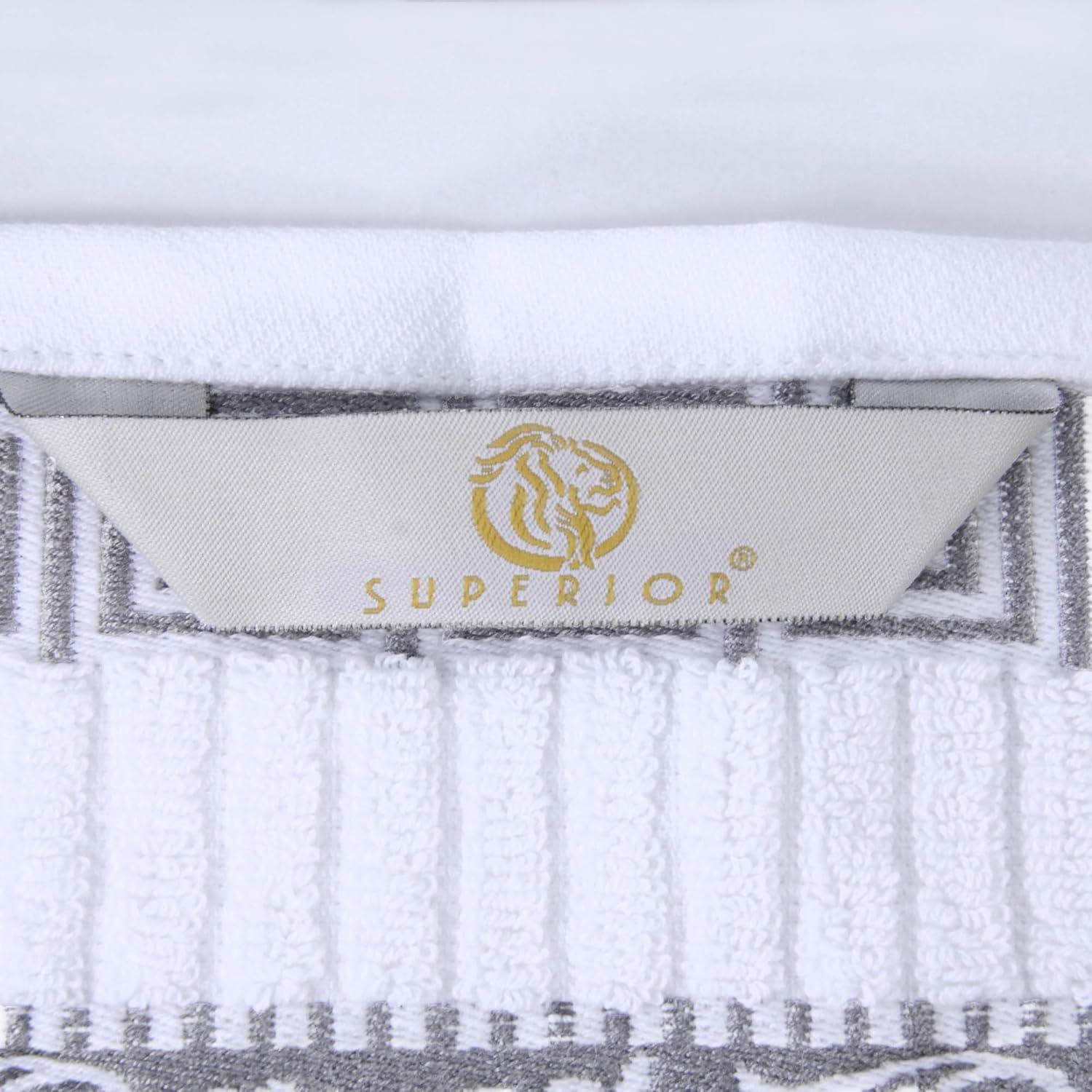 imageSuperior 6Piece Cotton Towel Set Decorative Greek Pattern Home Essentials Absorbent Towels Bathroom Decor Spa Resort Includes 2 Hand 2 Face and 2 Bath Towels Athens Collection GreyChrome