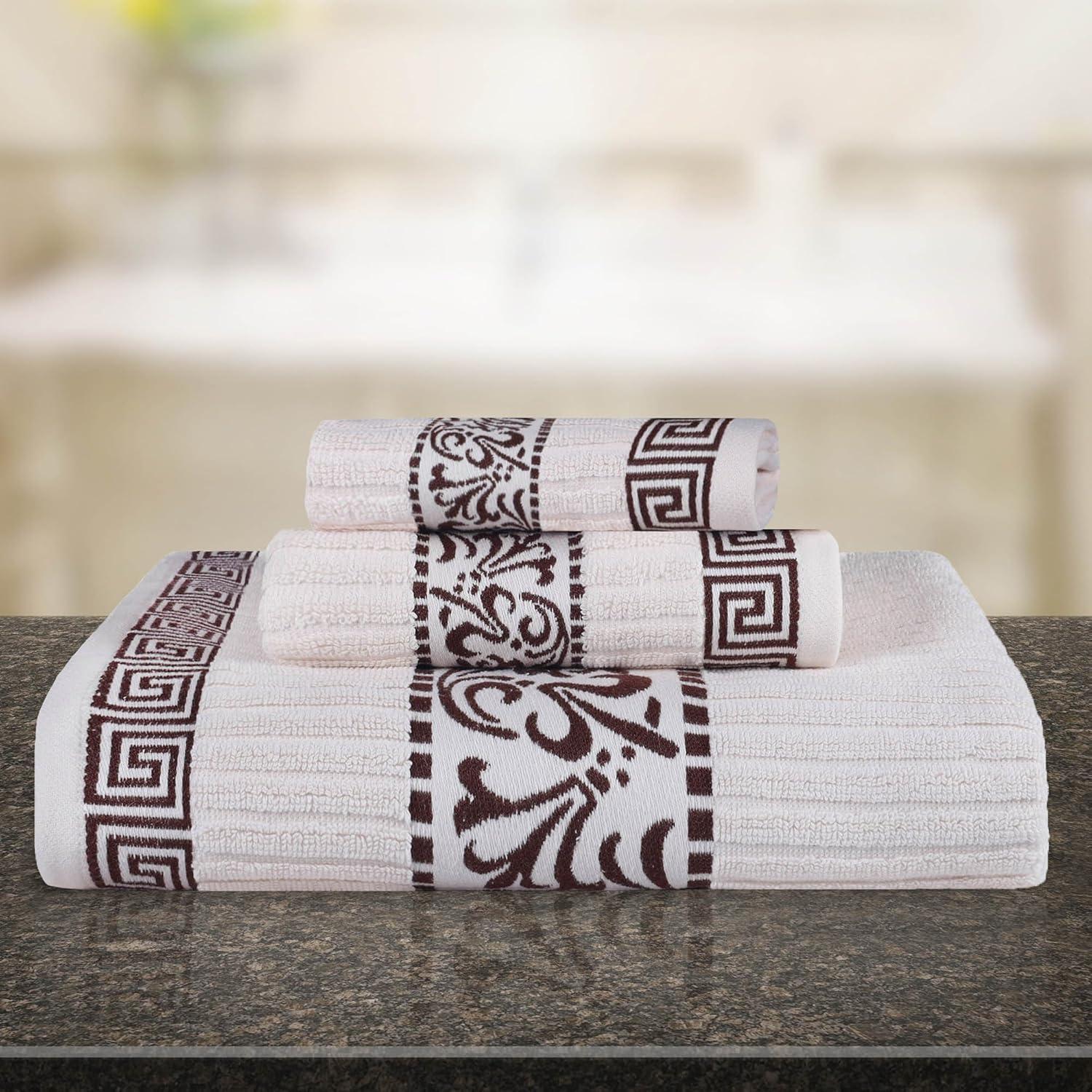 imageSuperior 6Piece Cotton Towel Set Decorative Greek Pattern Home Essentials Absorbent Towels Bathroom Decor Spa Resort Includes 2 Hand 2 Face and 2 Bath Towels Athens Collection GreyIvorychocolate