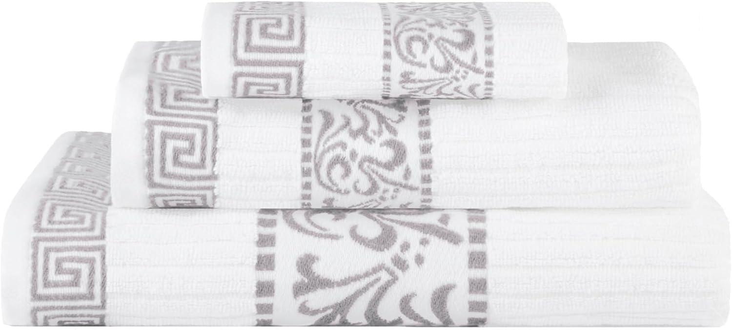 imageSuperior 6Piece Cotton Towel Set Decorative Greek Pattern Home Essentials Absorbent Towels Bathroom Decor Spa Resort Includes 2 Hand 2 Face and 2 Bath Towels Athens Collection GreyChrome