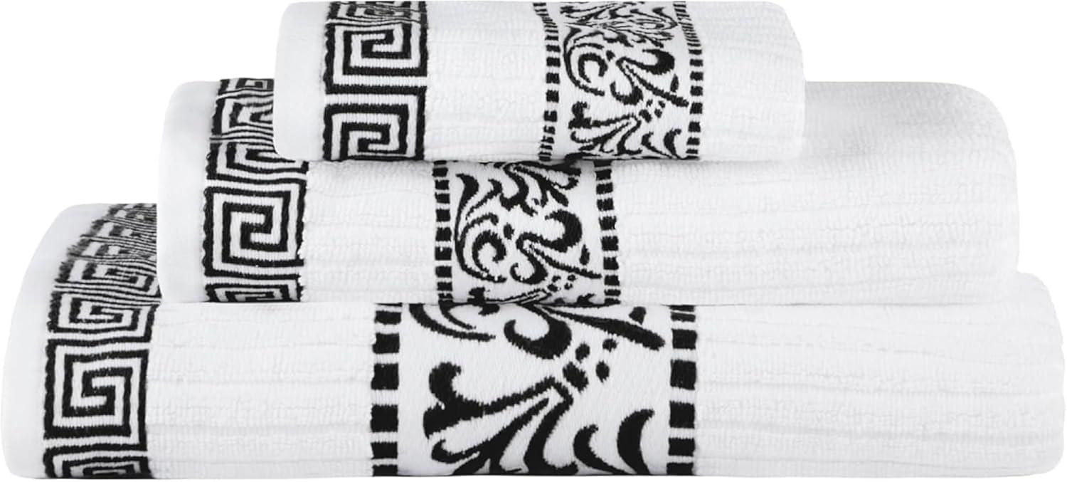 imageSuperior 6Piece Cotton Towel Set Decorative Greek Pattern Home Essentials Absorbent Towels Bathroom Decor Spa Resort Includes 2 Hand 2 Face and 2 Bath Towels Athens Collection GreyBlack