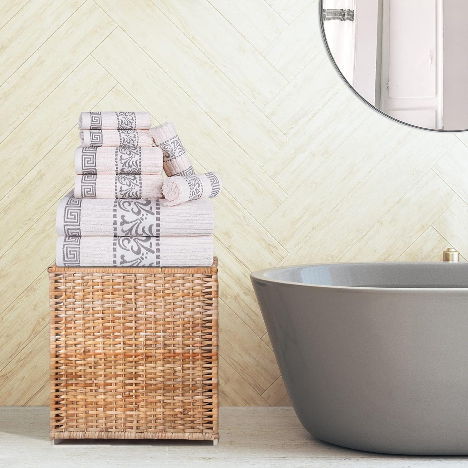 imageSuperior 6Piece Cotton Towel Set Decorative Greek Pattern Home Essentials Absorbent Towels Bathroom Decor Spa Resort Includes 2 Hand 2 Face and 2 Bath Towels Athens Collection GreyIvorychrome