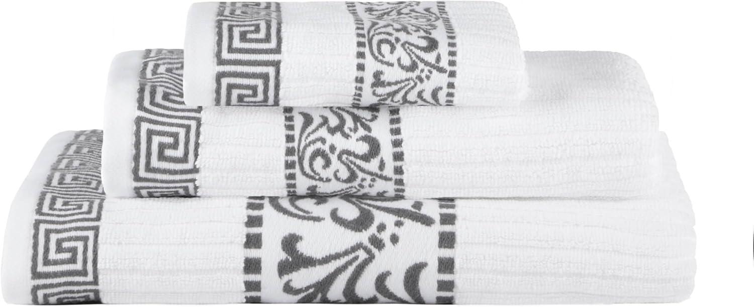 imageSuperior 6Piece Cotton Towel Set Decorative Greek Pattern Home Essentials Absorbent Towels Bathroom Decor Spa Resort Includes 2 Hand 2 Face and 2 Bath Towels Athens Collection GreyGrey