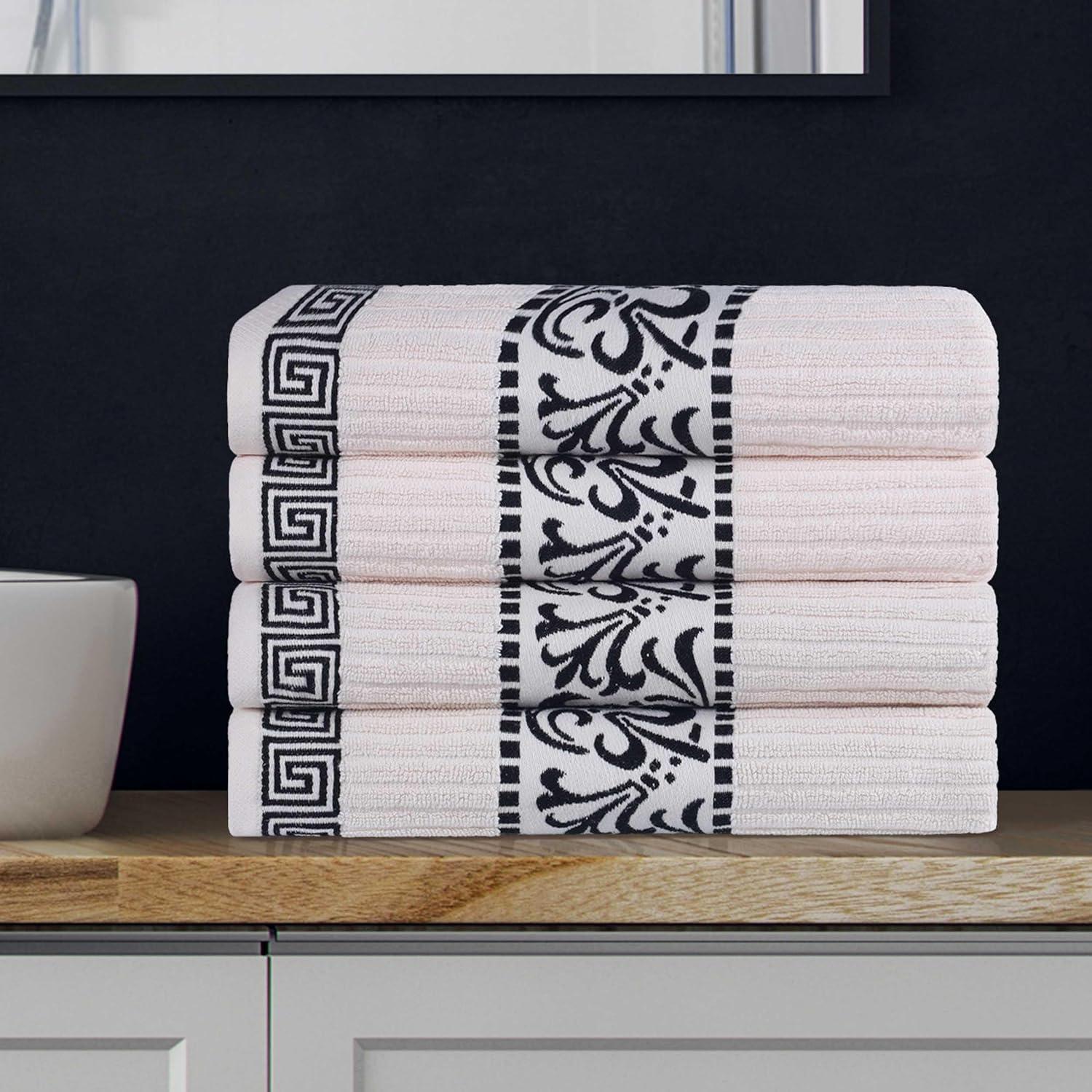 imageSuperior 6Piece Cotton Towel Set Decorative Greek Pattern Home Essentials Absorbent Towels Bathroom Decor Spa Resort Includes 2 Hand 2 Face and 2 Bath Towels Athens Collection GreyIvoryblack