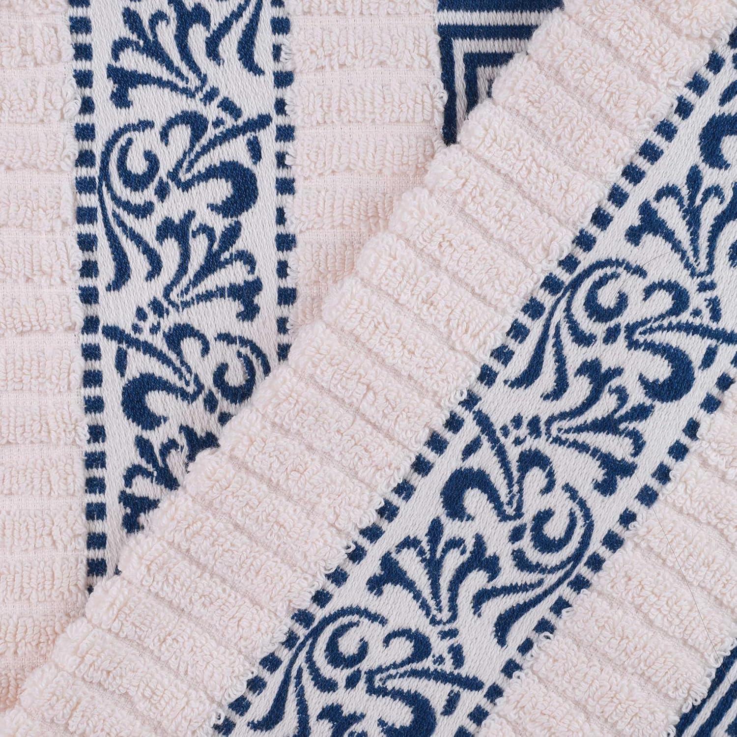 imageSuperior 6Piece Cotton Towel Set Decorative Greek Pattern Home Essentials Absorbent Towels Bathroom Decor Spa Resort Includes 2 Hand 2 Face and 2 Bath Towels Athens Collection GreyIvorynavy