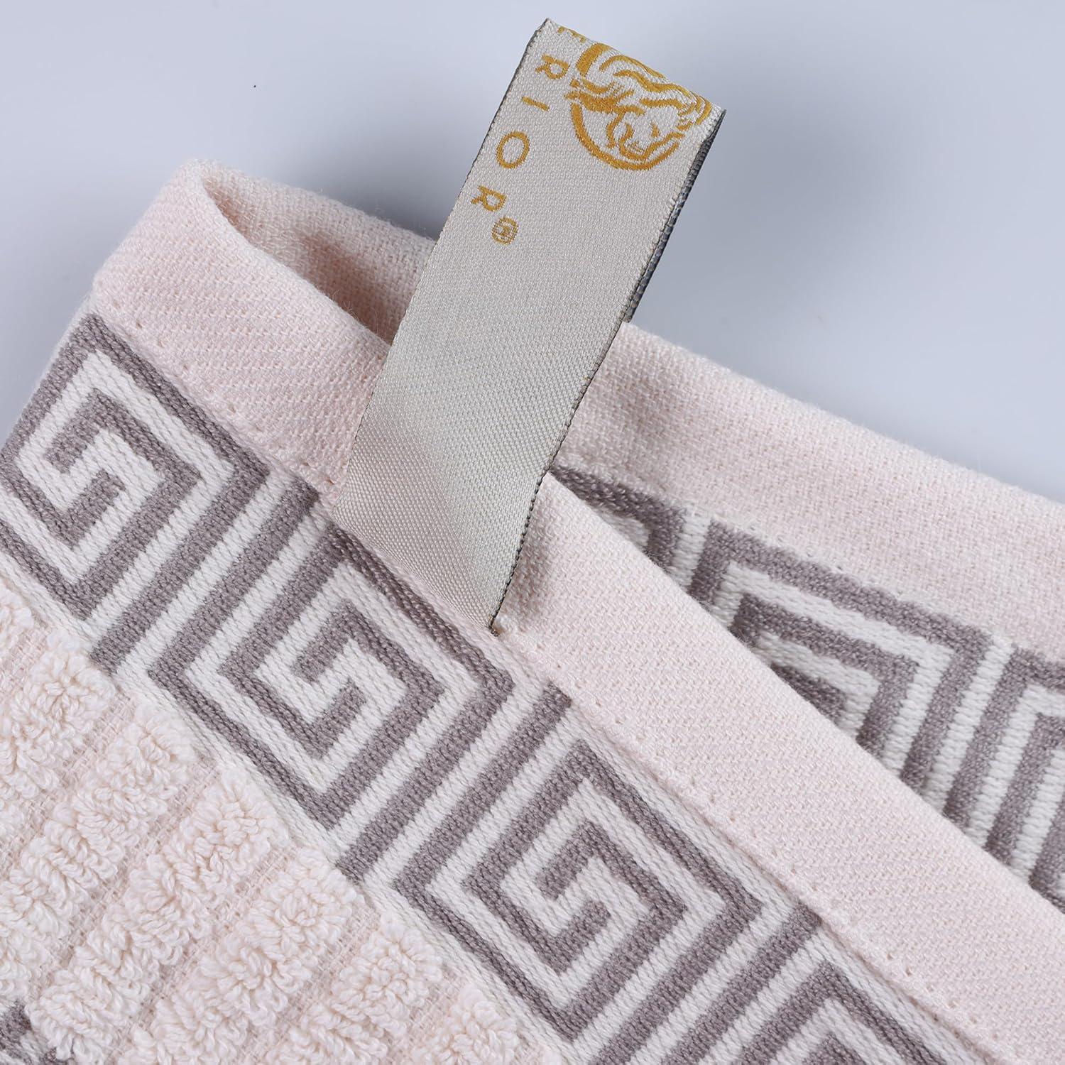imageSuperior 6Piece Cotton Towel Set Decorative Greek Pattern Home Essentials Absorbent Towels Bathroom Decor Spa Resort Includes 2 Hand 2 Face and 2 Bath Towels Athens Collection GreyIvorychrome