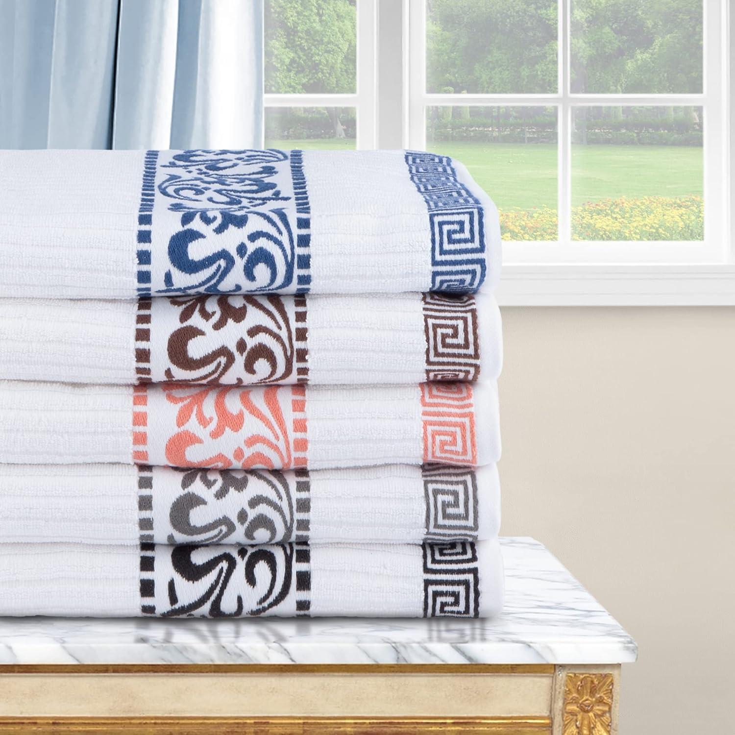 imageSuperior 6Piece Cotton Towel Set Decorative Greek Pattern Home Essentials Absorbent Towels Bathroom Decor Spa Resort Includes 2 Hand 2 Face and 2 Bath Towels Athens Collection GreyChrome