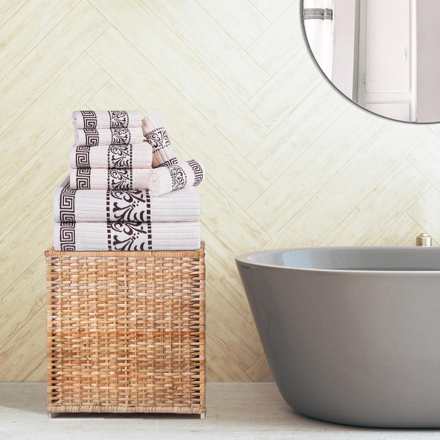imageSuperior 6Piece Cotton Towel Set Decorative Greek Pattern Home Essentials Absorbent Towels Bathroom Decor Spa Resort Includes 2 Hand 2 Face and 2 Bath Towels Athens Collection GreyIvorychocolate