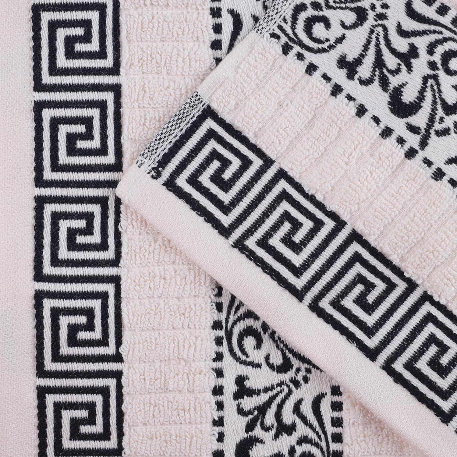 imageSuperior 6Piece Cotton Towel Set Decorative Greek Pattern Home Essentials Absorbent Towels Bathroom Decor Spa Resort Includes 2 Hand 2 Face and 2 Bath Towels Athens Collection GreyIvoryblack