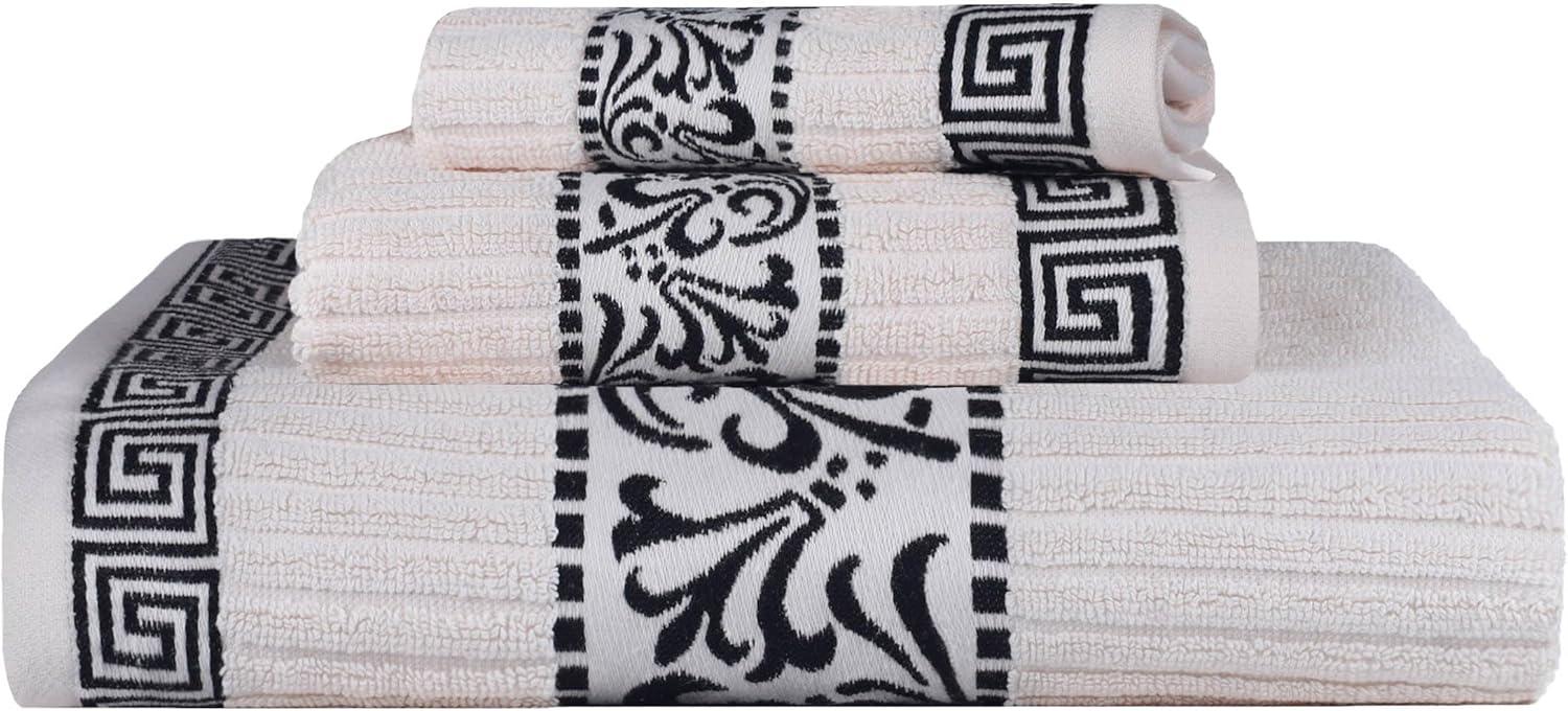 imageSuperior 6Piece Cotton Towel Set Decorative Greek Pattern Home Essentials Absorbent Towels Bathroom Decor Spa Resort Includes 2 Hand 2 Face and 2 Bath Towels Athens Collection GreyIvoryblack