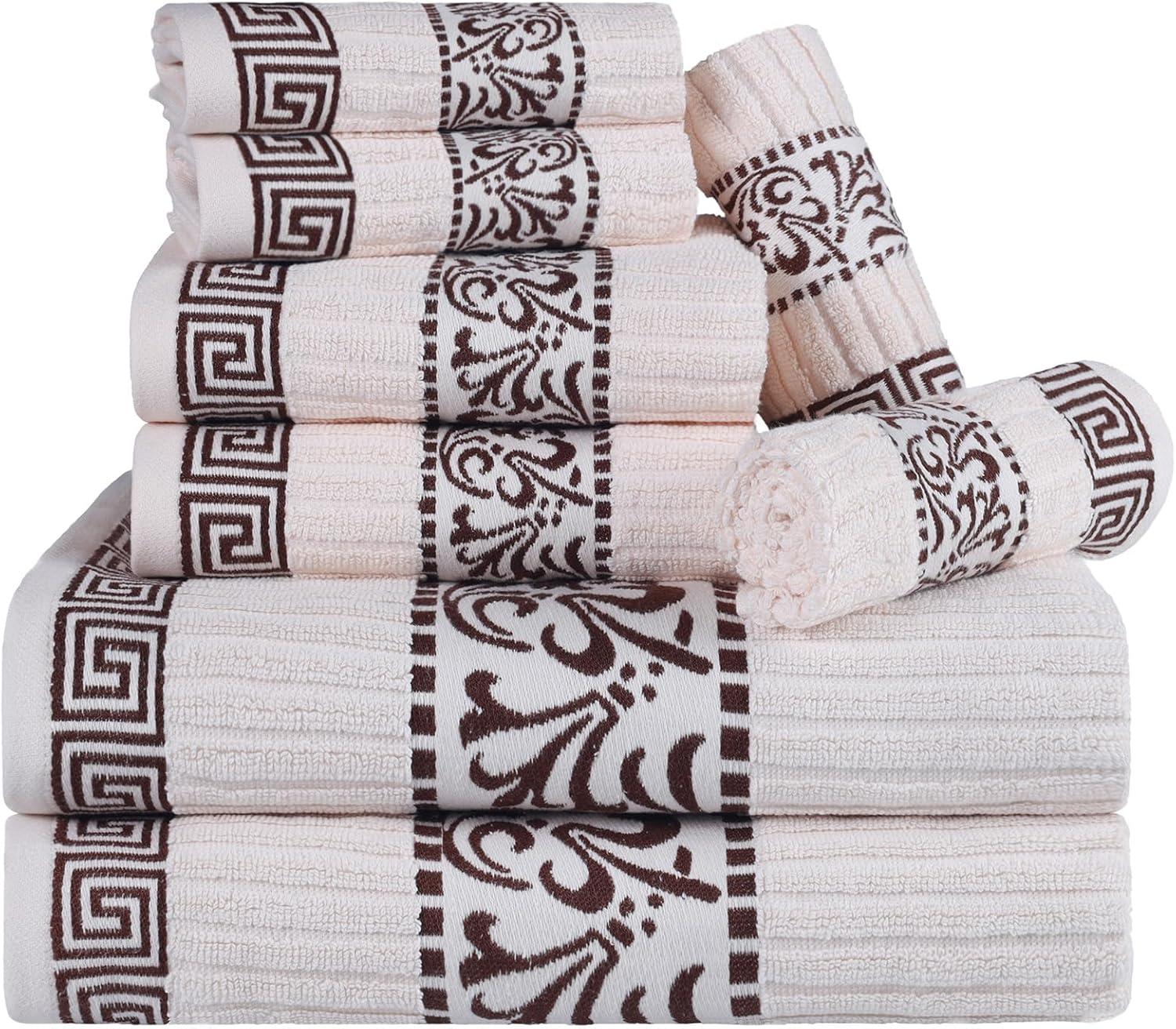 imageSuperior 6Piece Cotton Towel Set Decorative Greek Pattern Home Essentials Absorbent Towels Bathroom Decor Spa Resort Includes 2 Hand 2 Face and 2 Bath Towels Athens Collection GreyIvorychocolate