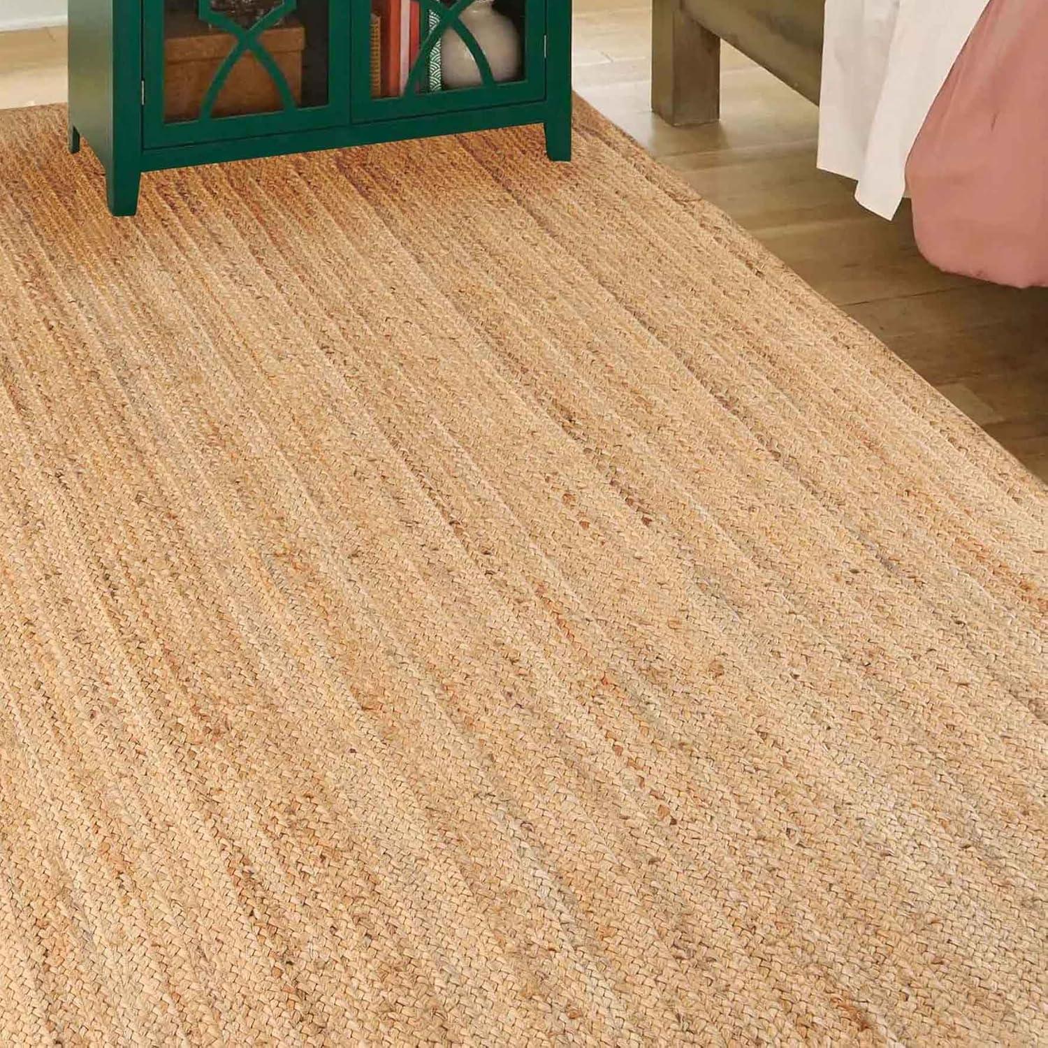 imageSuperior Braided Jute Indoor Outdoor Area Rug Jute Floor Decor for Patio Pool Deck Living Room Dining Room Bedroom Office Dorm Kitchen Entry Modern Farmhouse Rugs 5 x 8 Natural TanNatural Tan  Z