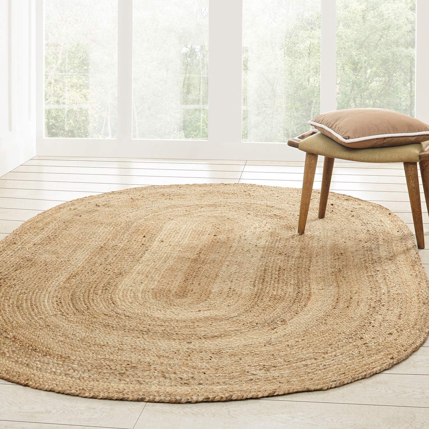 imageSuperior Braided Jute Indoor Outdoor Area Rug Jute Floor Decor for Patio Pool Deck Living Room Dining Room Bedroom Office Dorm Kitchen Entry Modern Farmhouse Rugs 5 x 8 Natural TanNatural Tan  Z