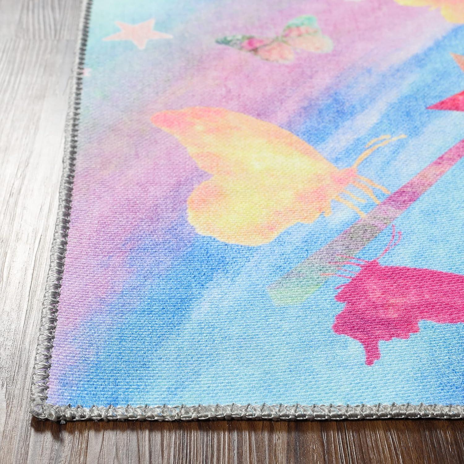 imageSuperior Butterfly Burst NonSlip Indoor Rug for Kids Toddlers ampamp Babies Washable Perfect for Playroom Kids Room Nursery or Bedroom Colorful Butterfly Swirls and Stars 5 x 7 6quot ApricotMagenta