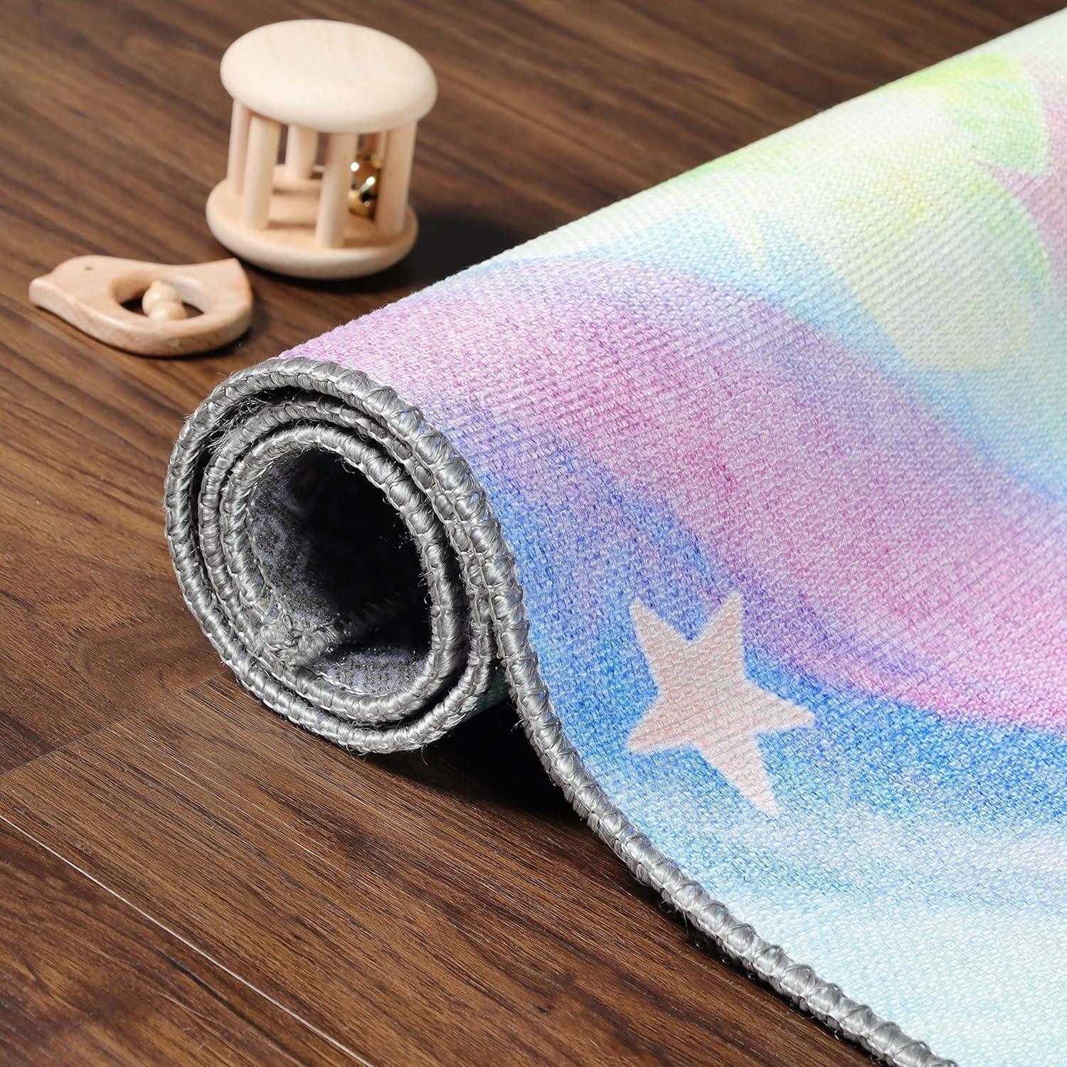 imageSuperior Butterfly Burst NonSlip Indoor Rug for Kids Toddlers ampamp Babies Washable Perfect for Playroom Kids Room Nursery or Bedroom Colorful Butterfly Swirls and Stars 5 x 7 6quot ApricotMagenta
