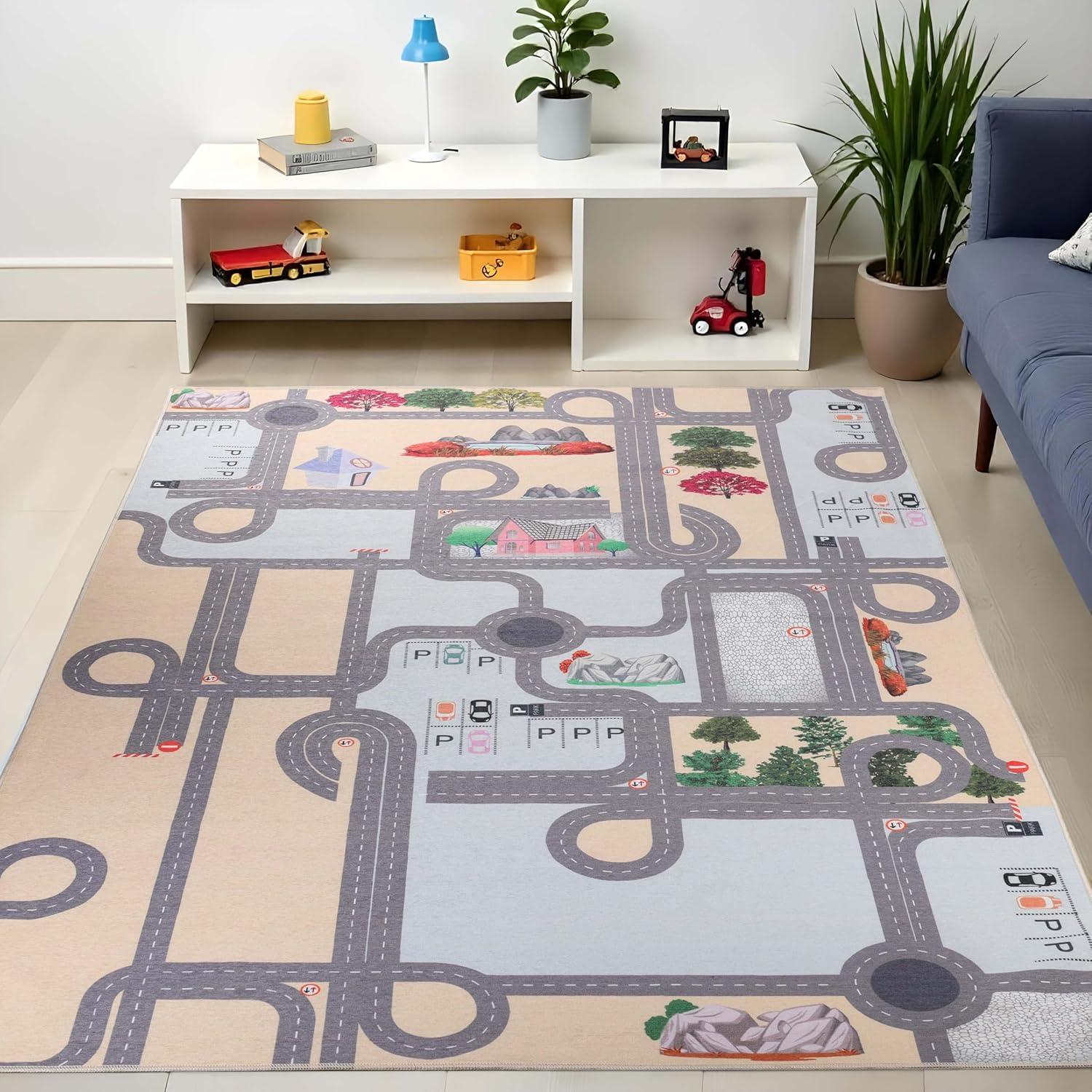 imageSuperior Butterfly Burst NonSlip Indoor Rug for Kids Toddlers ampamp Babies Washable Perfect for Playroom Kids Room Nursery or Bedroom Colorful Butterfly Swirls and Stars 5 x 7 6quot ApricotCream