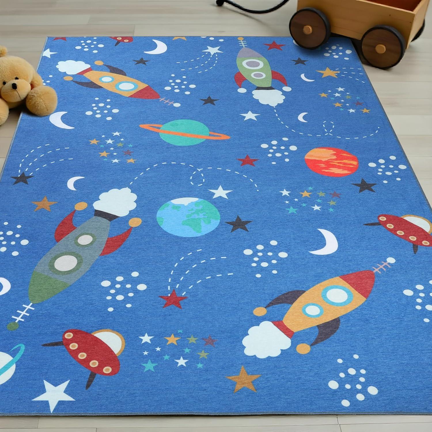 imageSuperior Butterfly Burst NonSlip Indoor Rug for Kids Toddlers ampamp Babies Washable Perfect for Playroom Kids Room Nursery or Bedroom Colorful Butterfly Swirls and Stars 5 x 7 6quot ApricotRedmulticolor