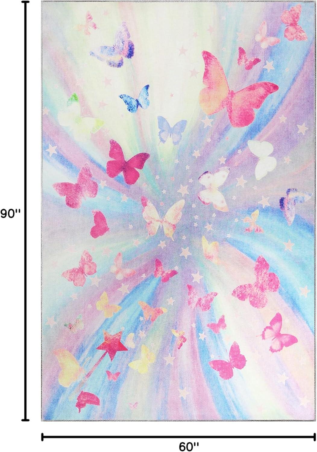 imageSuperior Butterfly Burst NonSlip Indoor Rug for Kids Toddlers ampamp Babies Washable Perfect for Playroom Kids Room Nursery or Bedroom Colorful Butterfly Swirls and Stars 5 x 7 6quot ApricotMagenta