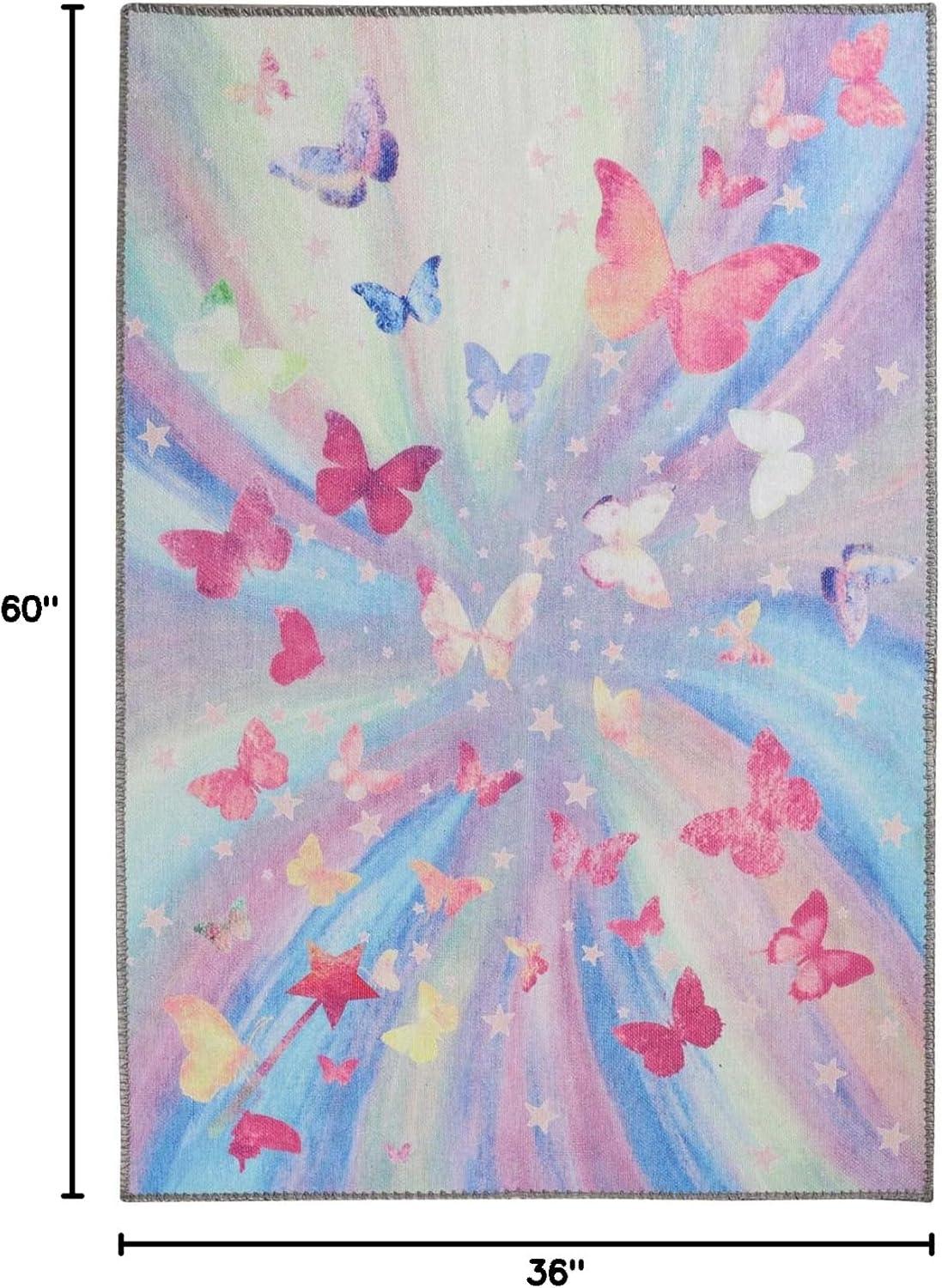 imageSuperior Butterfly Burst NonSlip Indoor Rug for Kids Toddlers ampamp Babies Washable Perfect for Playroom Kids Room Nursery or Bedroom Colorful Butterfly Swirls and Stars 5 x 7 6quot ApricotMagenta