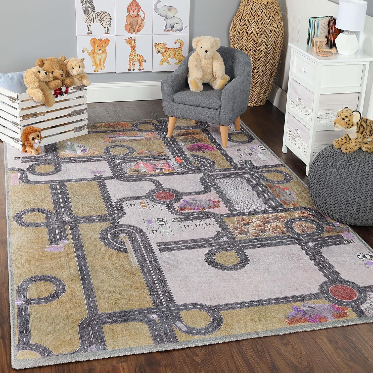 imageSuperior Butterfly Burst NonSlip Indoor Rug for Kids Toddlers ampamp Babies Washable Perfect for Playroom Kids Room Nursery or Bedroom Colorful Butterfly Swirls and Stars 5 x 7 6quot ApricotAqua