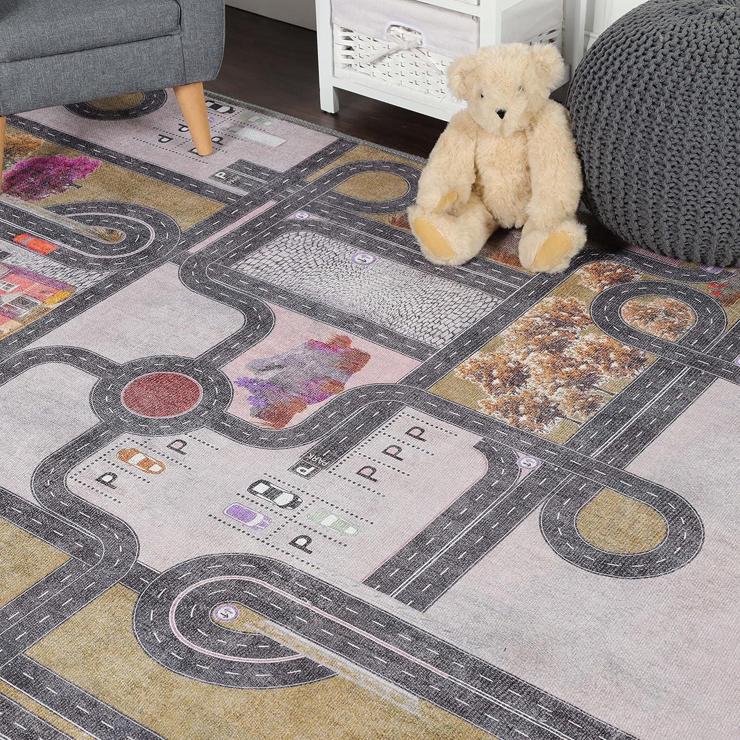 imageSuperior Butterfly Burst NonSlip Indoor Rug for Kids Toddlers ampamp Babies Washable Perfect for Playroom Kids Room Nursery or Bedroom Colorful Butterfly Swirls and Stars 5 x 7 6quot ApricotAqua