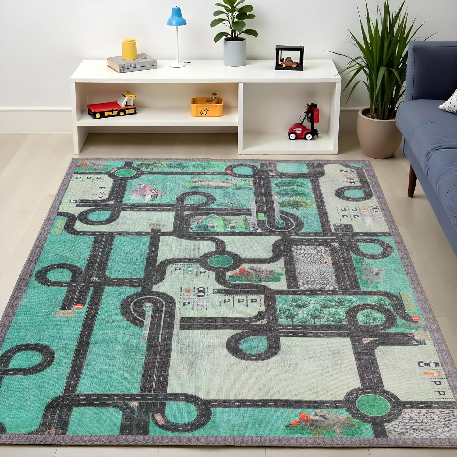 imageSuperior Butterfly Burst NonSlip Indoor Rug for Kids Toddlers ampamp Babies Washable Perfect for Playroom Kids Room Nursery or Bedroom Colorful Butterfly Swirls and Stars 5 x 7 6quot ApricotPine Green