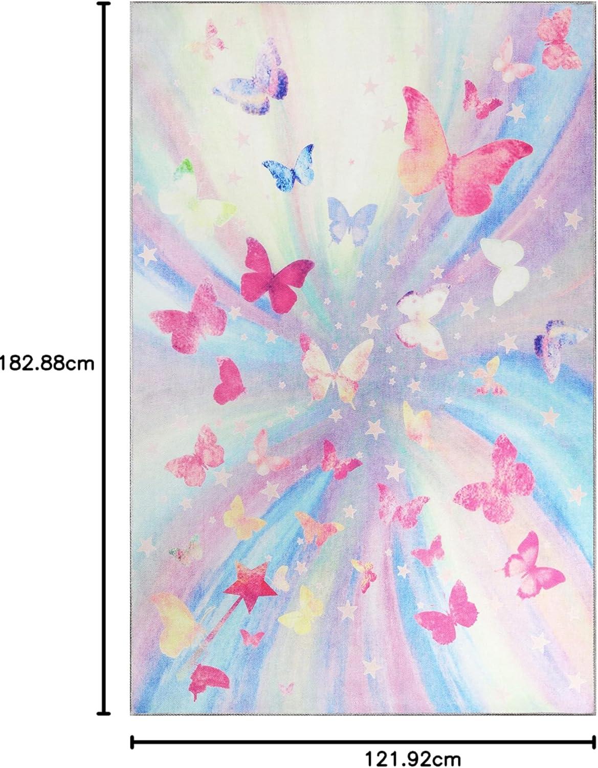 imageSuperior Butterfly Burst NonSlip Indoor Rug for Kids Toddlers ampamp Babies Washable Perfect for Playroom Kids Room Nursery or Bedroom Colorful Butterfly Swirls and Stars 5 x 7 6quot ApricotMagenta