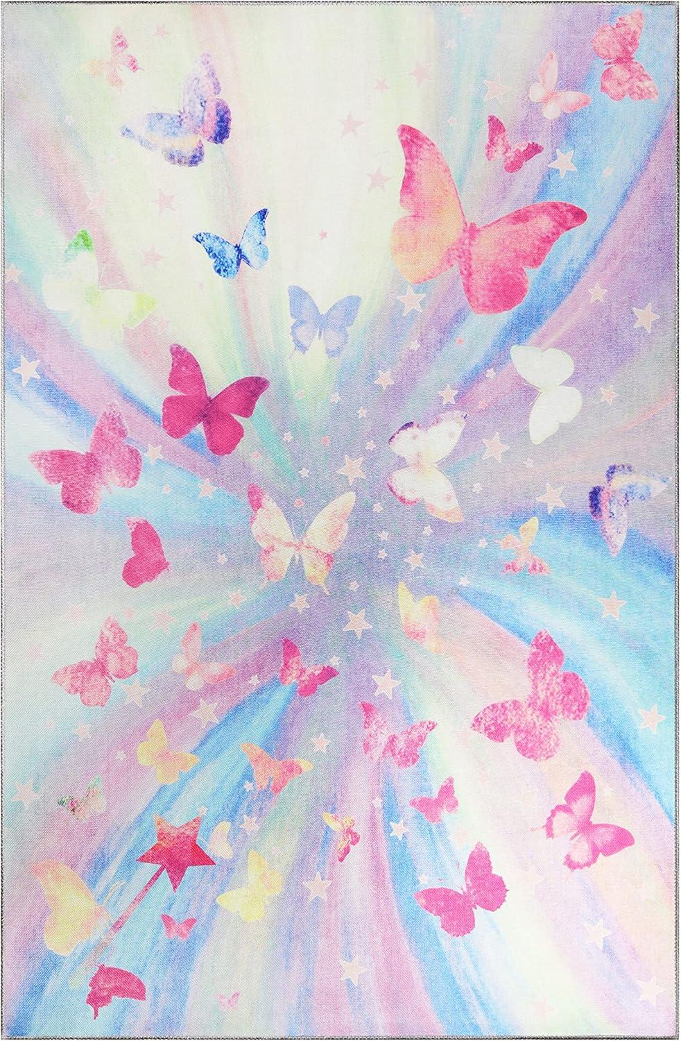 imageSuperior Butterfly Burst NonSlip Indoor Rug for Kids Toddlers ampamp Babies Washable Perfect for Playroom Kids Room Nursery or Bedroom Colorful Butterfly Swirls and Stars 5 x 7 6quot ApricotMagenta