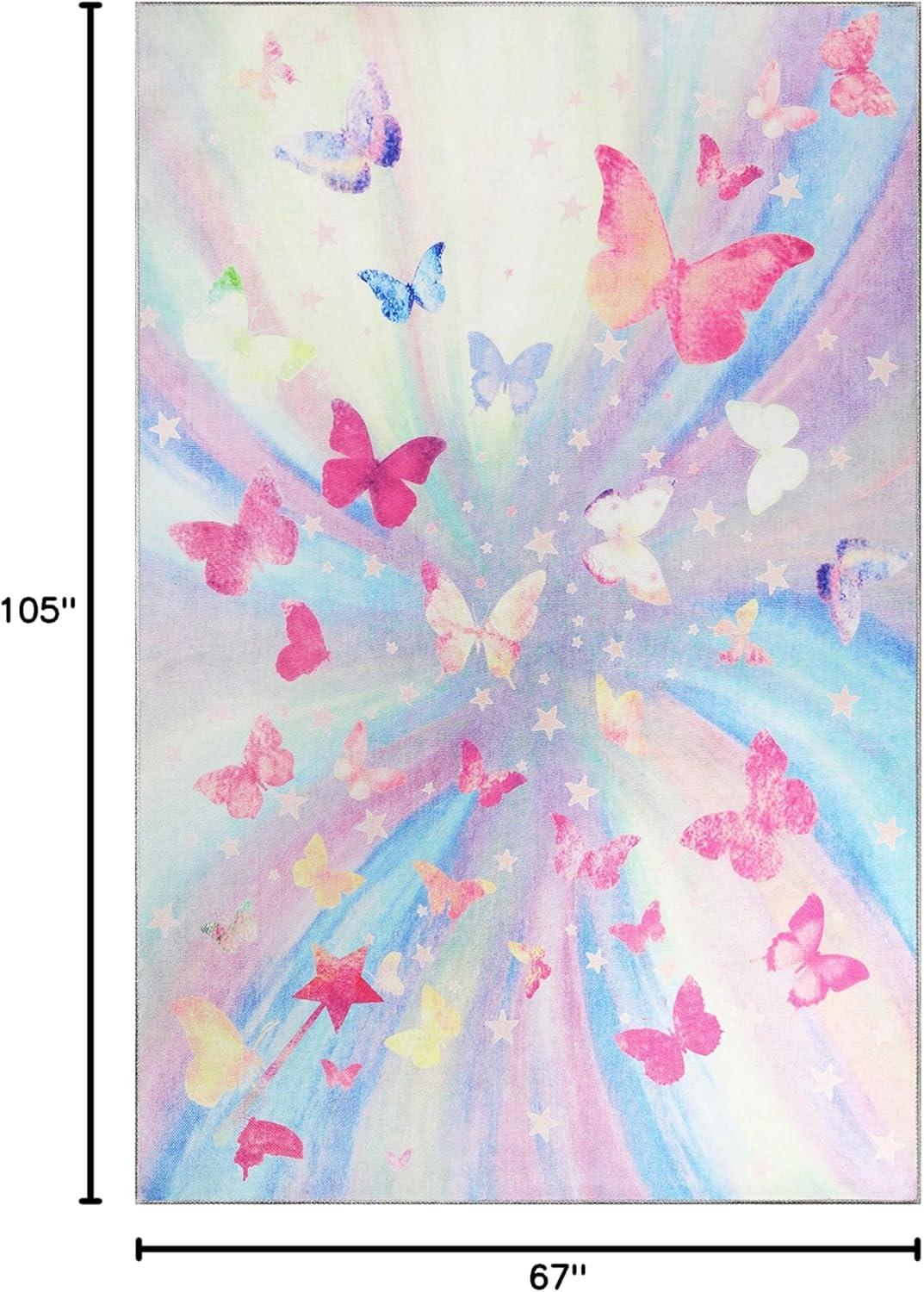 imageSuperior Butterfly Burst NonSlip Indoor Rug for Kids Toddlers ampamp Babies Washable Perfect for Playroom Kids Room Nursery or Bedroom Colorful Butterfly Swirls and Stars 5 x 7 6quot ApricotMagenta