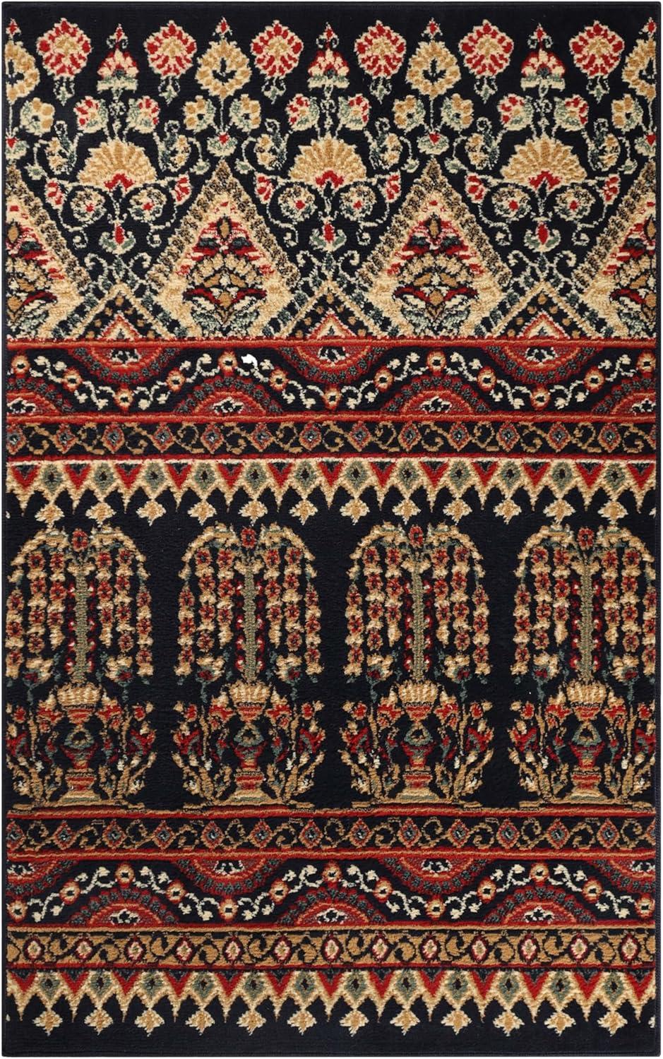 imageSuperior Contemporary Eclectic Geometric Abstract Floral PowerLoomed Indoor Area Rug 5 Round BlackMulticolor