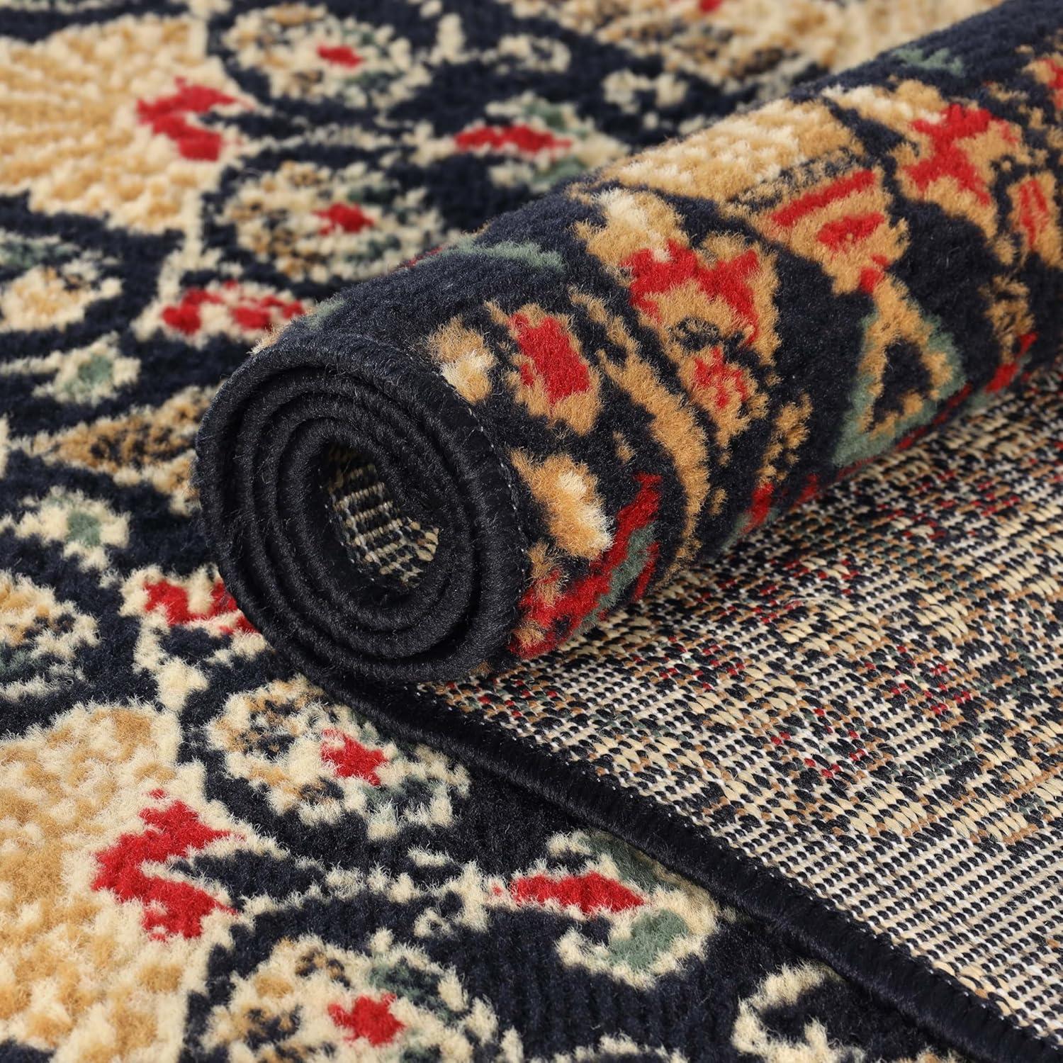 imageSuperior Contemporary Eclectic Geometric Abstract Floral PowerLoomed Indoor Area Rug 5 Round BlackMulticolor