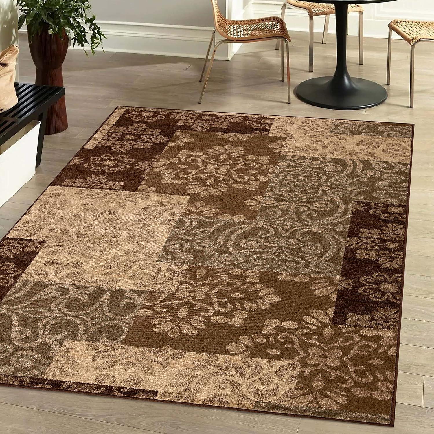 imageSuperior Indoor Area Rug Jute Backing Modern Farmhouse Floral Color Block Ideal for Entryway Living Room Kitchen Bedroom Hallway Floor Cover Rockhill Collection 5 x 8 BeigeRockhill  Beige