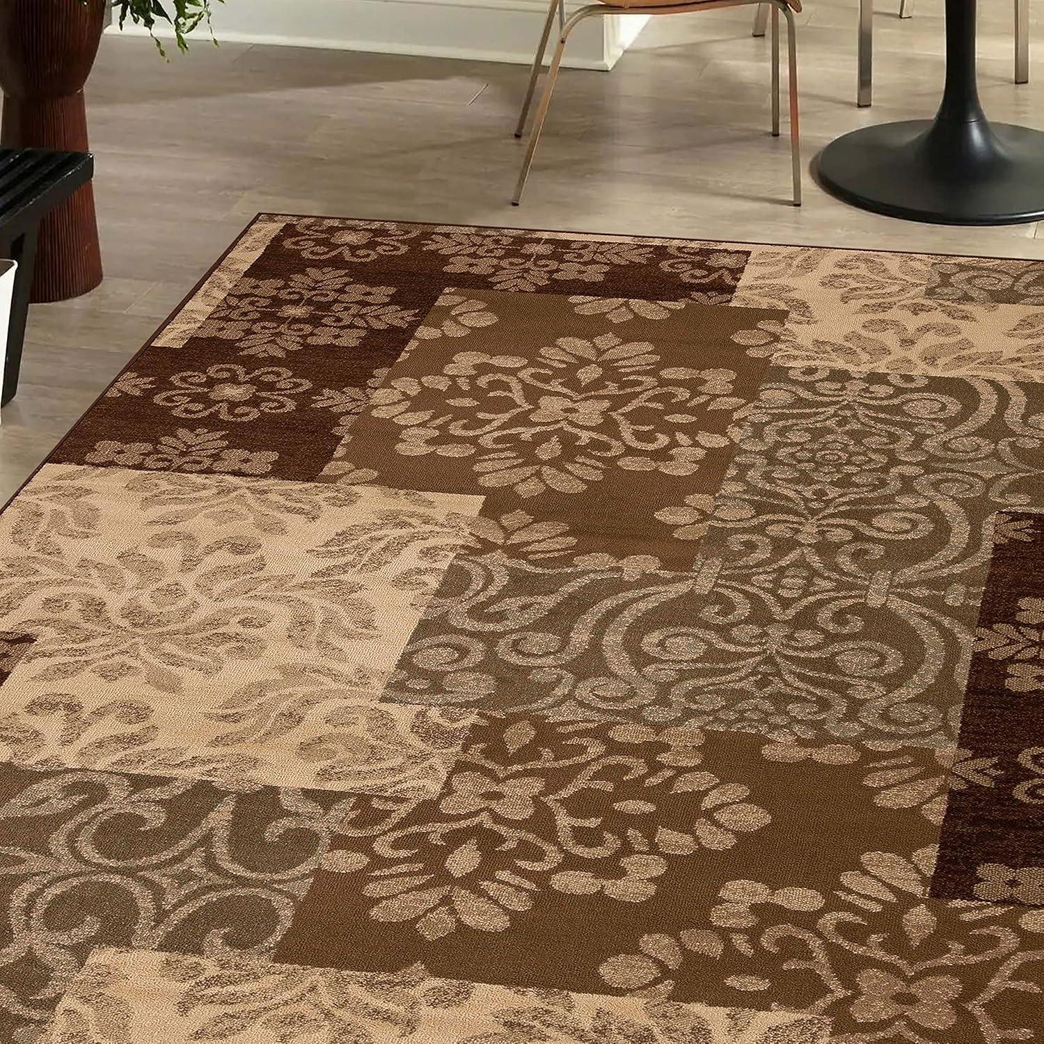 imageSuperior Indoor Area Rug Jute Backing Modern Farmhouse Floral Color Block Ideal for Entryway Living Room Kitchen Bedroom Hallway Floor Cover Rockhill Collection 5 x 8 BeigeRockhill  Beige