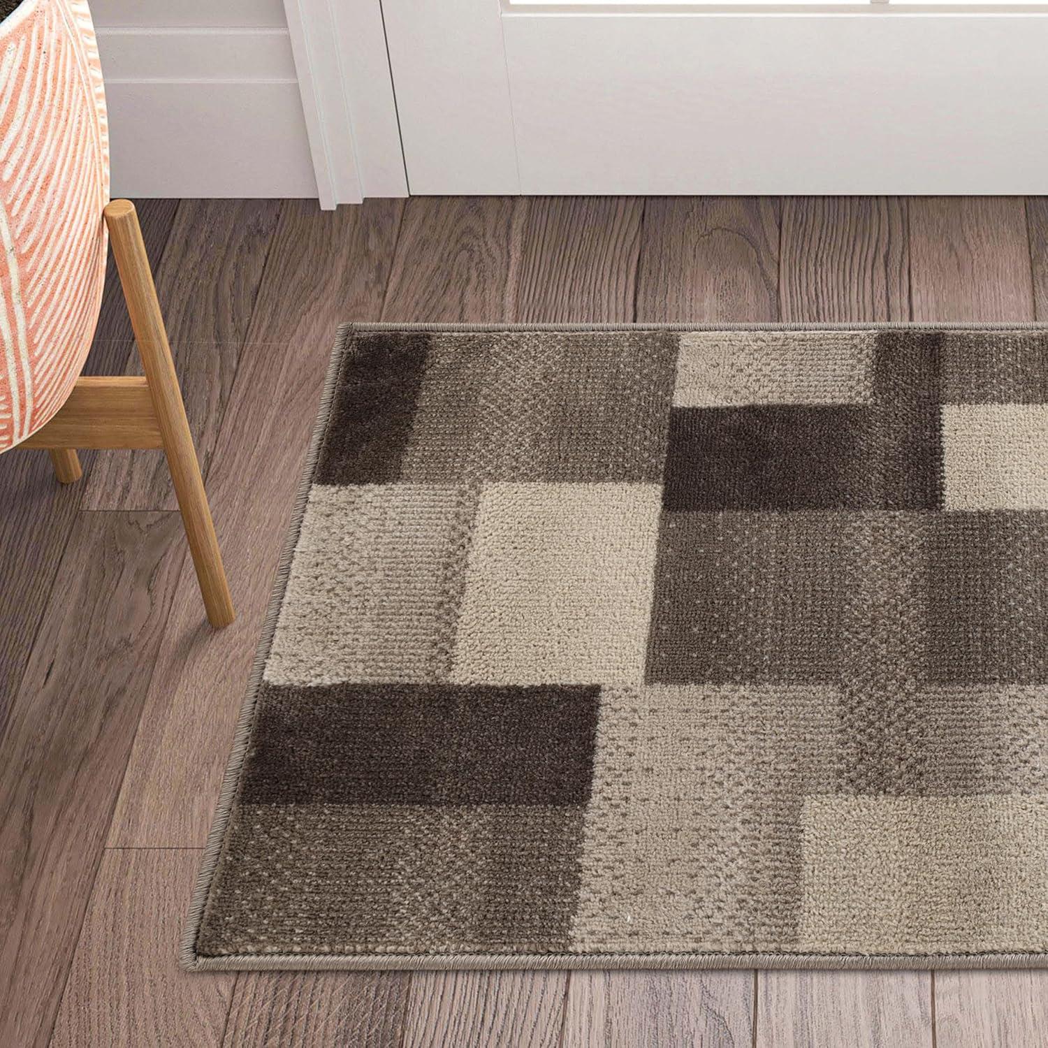 imageSuperior Indoor Area Rug Jute Backing Modern Plush Rugs for Entryway Kitchen Floors Office Floor Cover Color Block Rugs Clifton Collection 4 x 6 BeigeBlueBeige