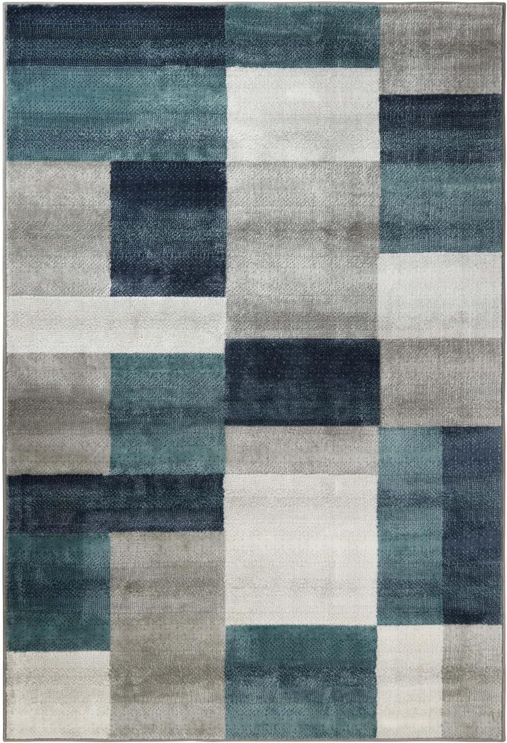 imageSuperior Indoor Area Rug Jute Backing Modern Plush Rugs for Entryway Kitchen Floors Office Floor Cover Color Block Rugs Clifton Collection 4 x 6 BeigeBlueRivulet  Z